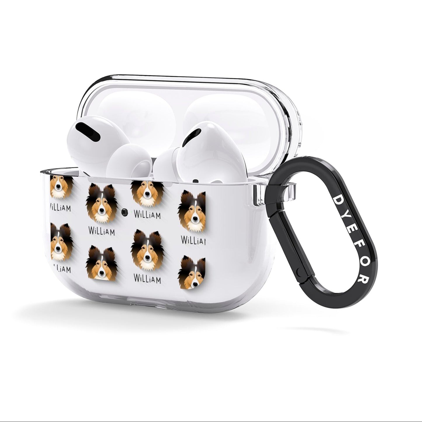 Shetland Sheepdog Icon with Name AirPods Clear Case 3rd Gen Side Image