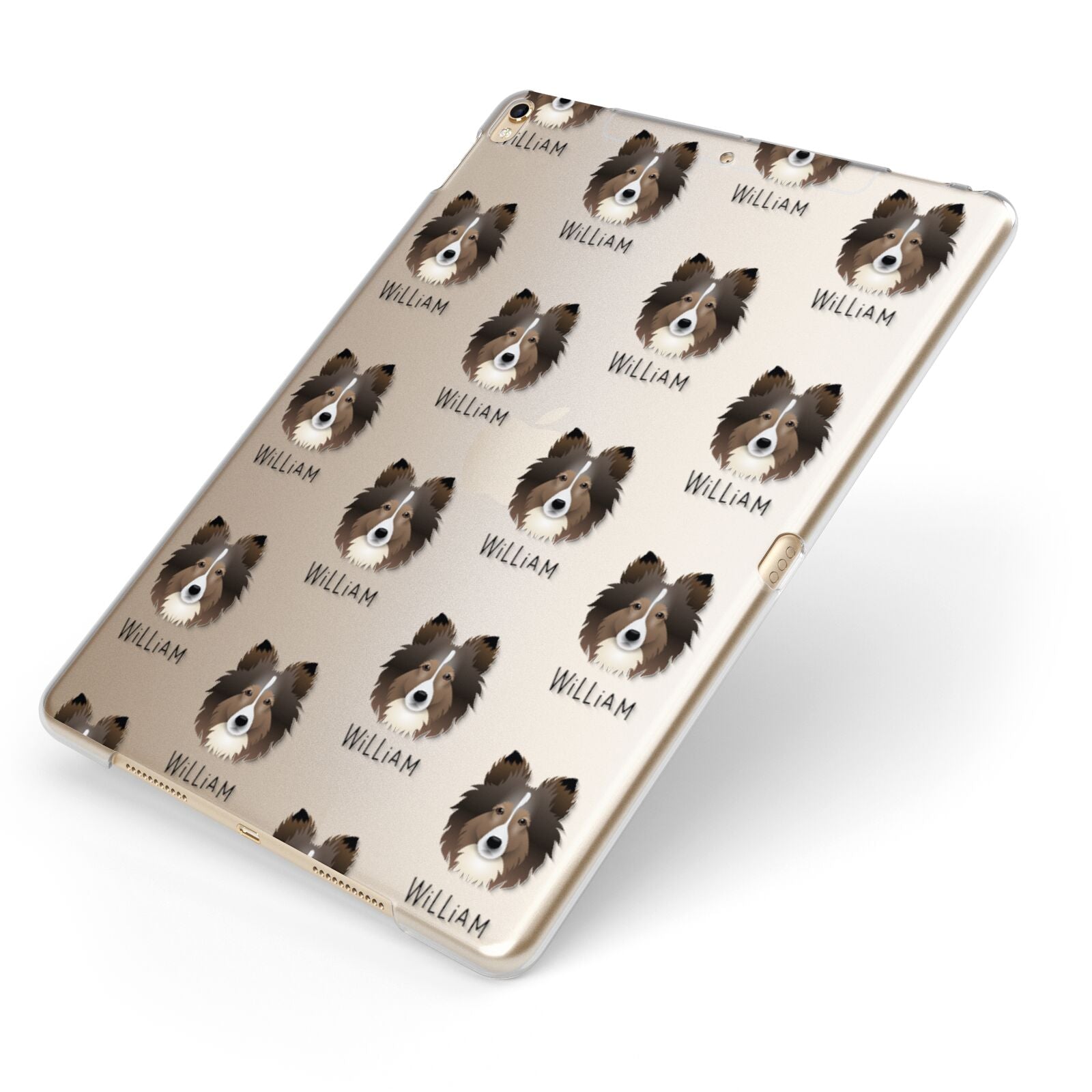 Shetland Sheepdog Icon with Name Apple iPad Case on Gold iPad Side View