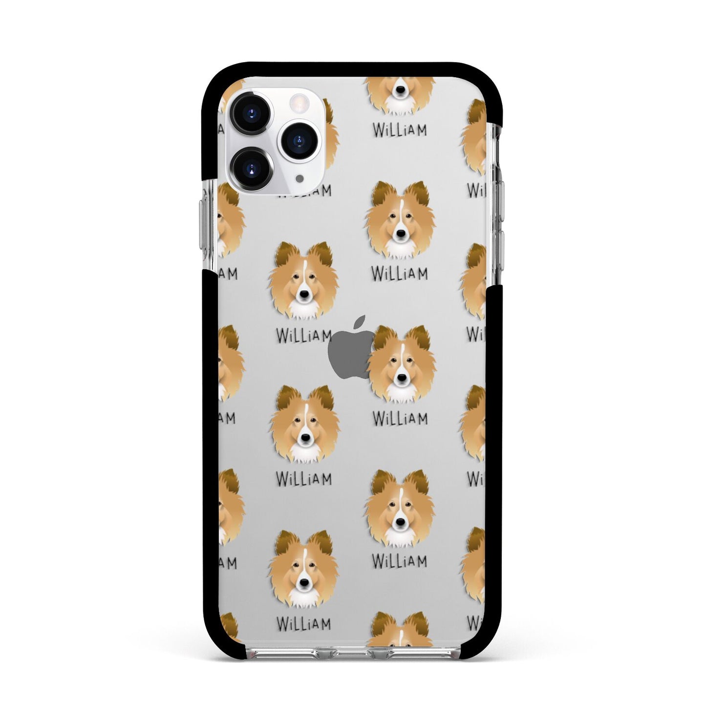 Shetland Sheepdog Icon with Name Apple iPhone 11 Pro Max in Silver with Black Impact Case