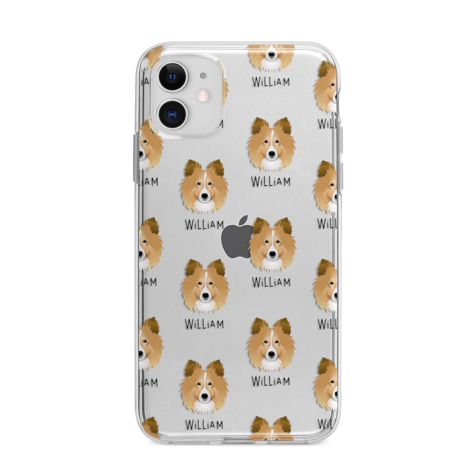 Shetland Sheepdog Icon with Name Apple iPhone 11 in White with Bumper Case