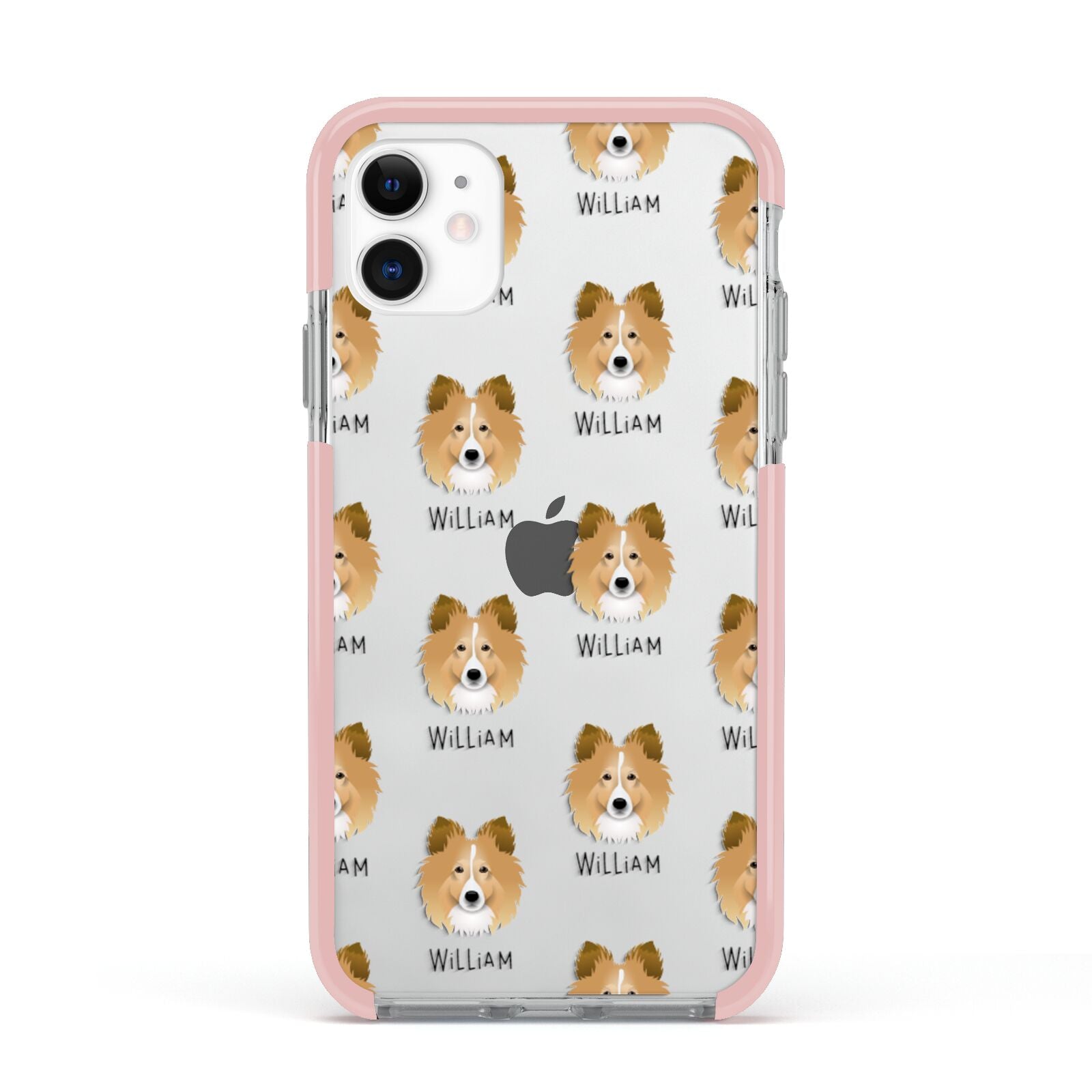 Shetland Sheepdog Icon with Name Apple iPhone 11 in White with Pink Impact Case