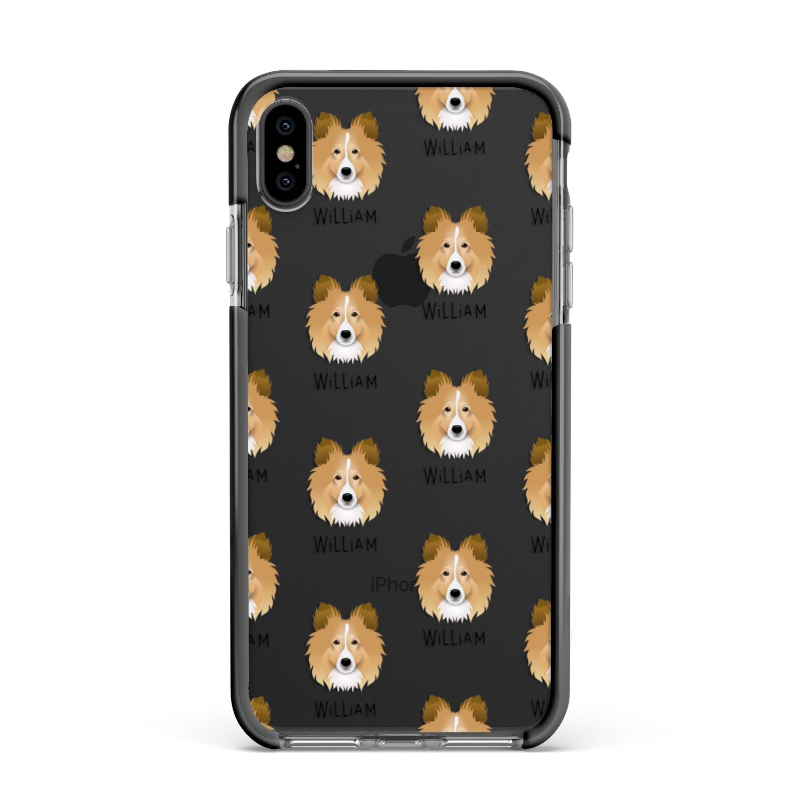 Shetland Sheepdog Icon with Name Apple iPhone Xs Max Impact Case Black Edge on Black Phone