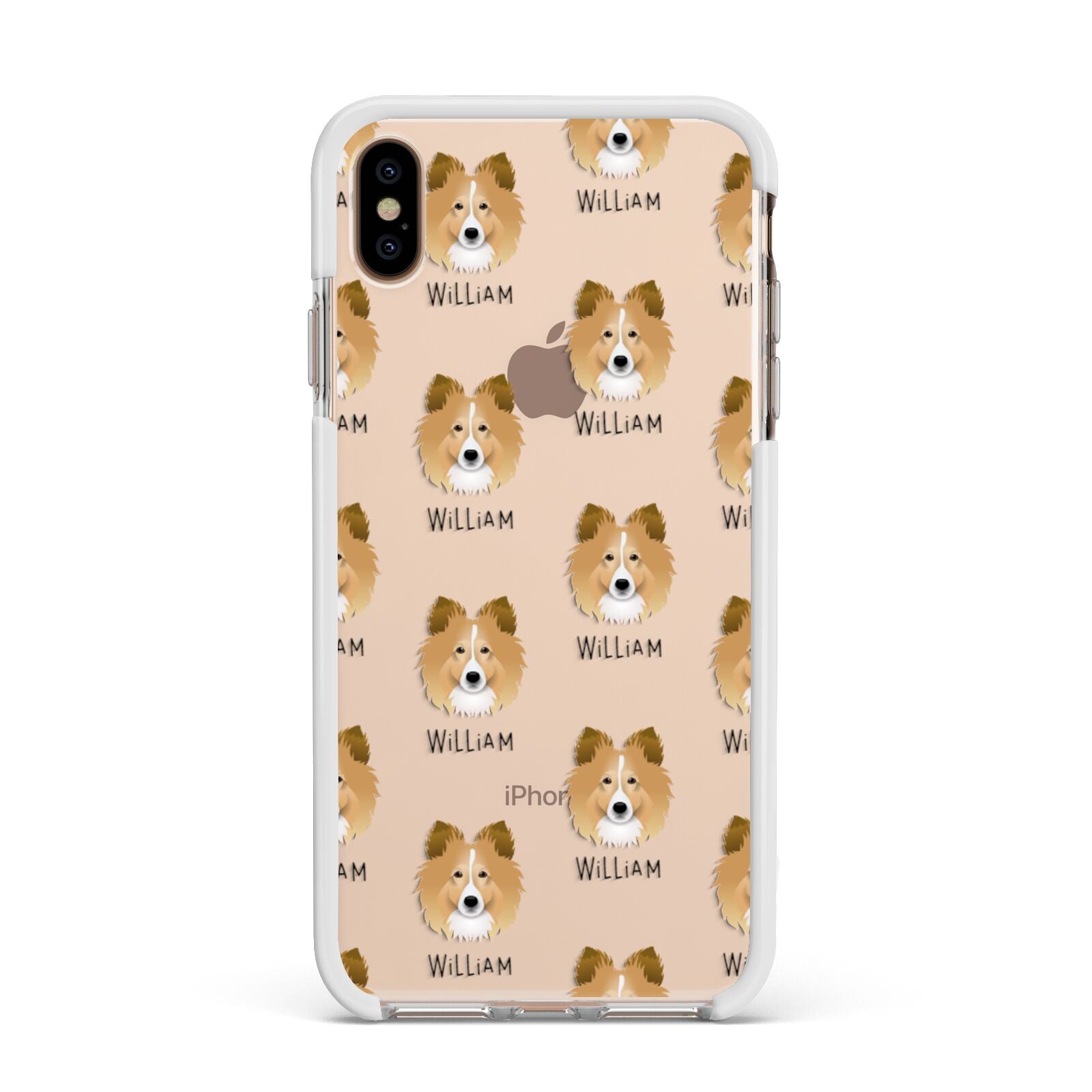 Shetland Sheepdog Icon with Name Apple iPhone Xs Max Impact Case White Edge on Gold Phone