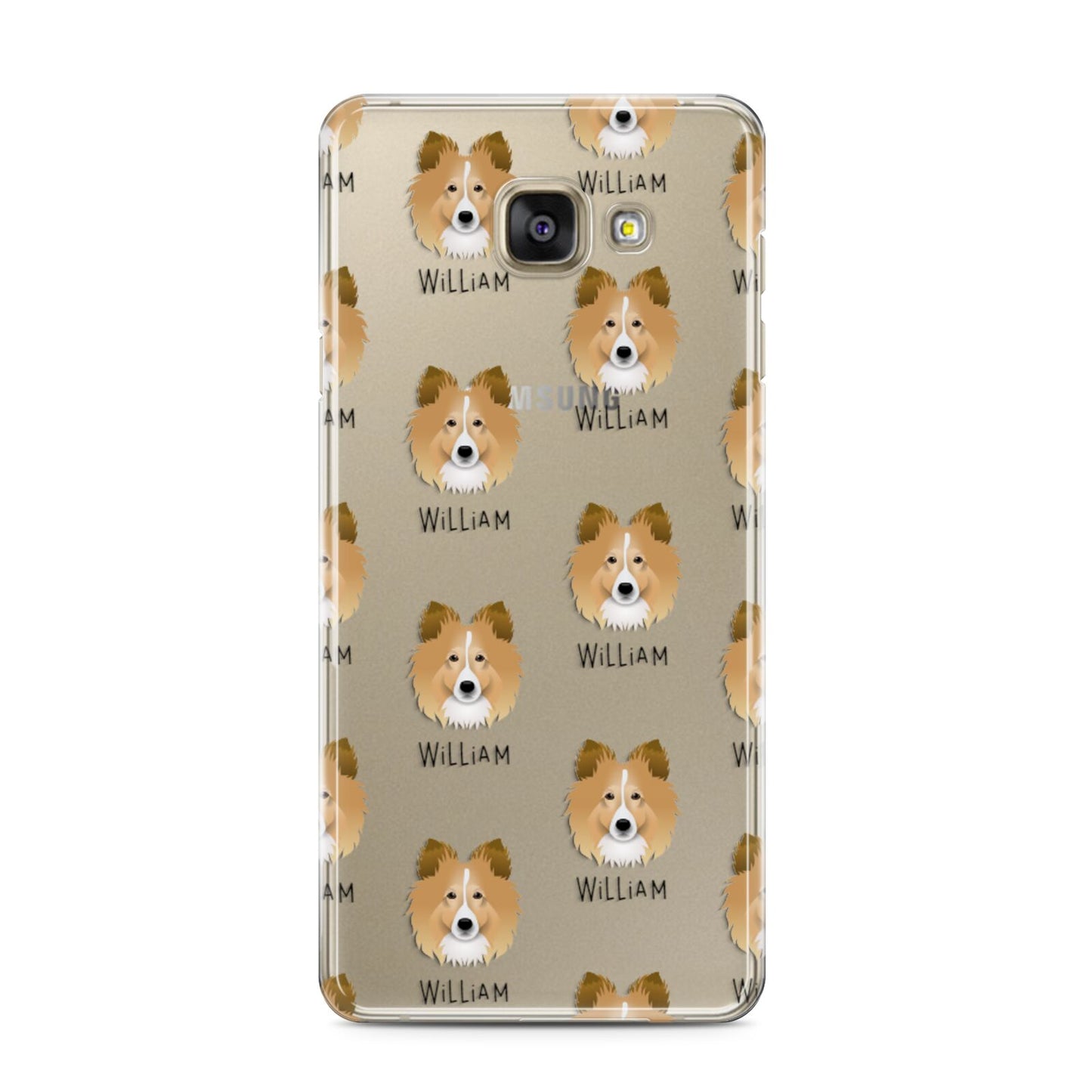 Shetland Sheepdog Icon with Name Samsung Galaxy A3 2016 Case on gold phone