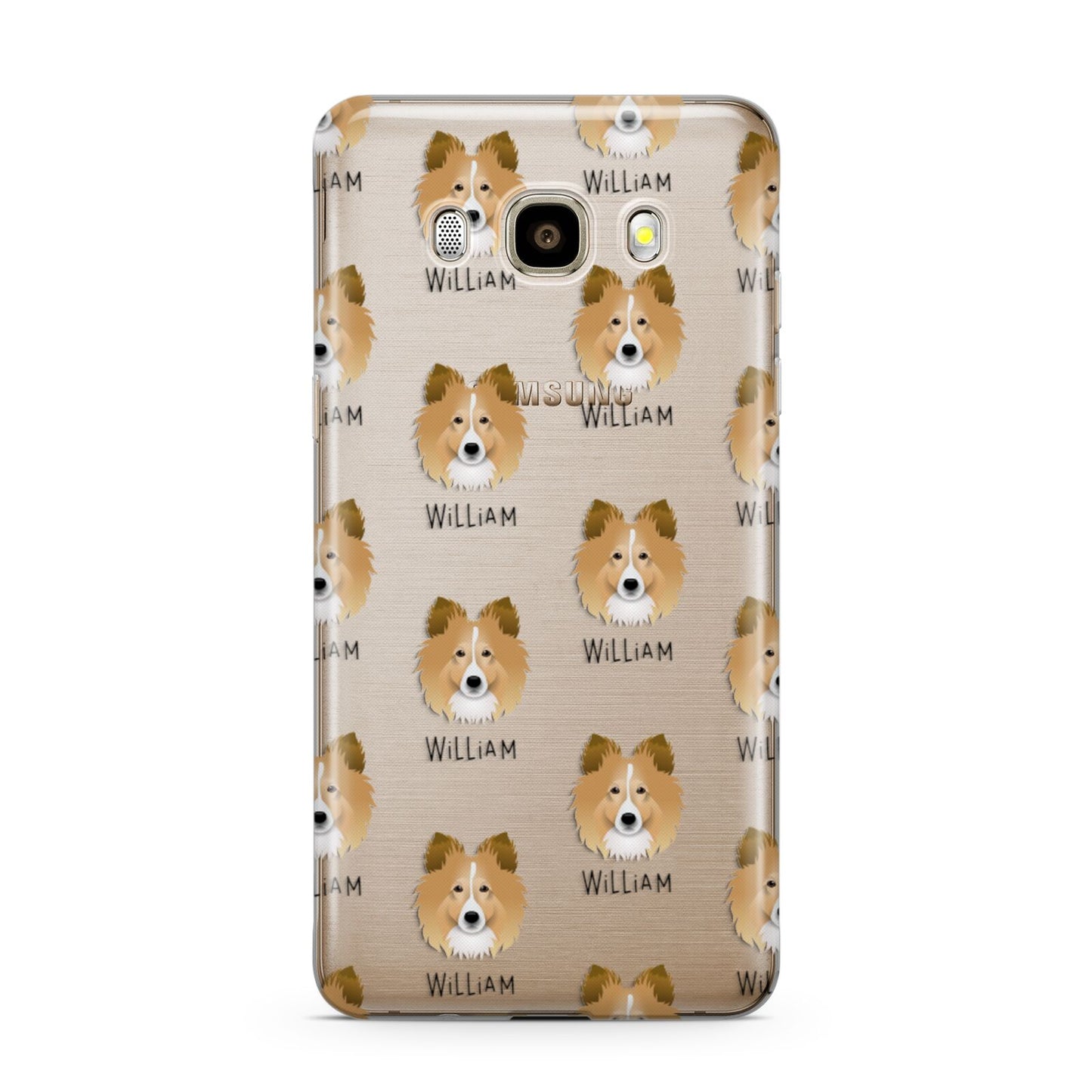 Shetland Sheepdog Icon with Name Samsung Galaxy J7 2016 Case on gold phone