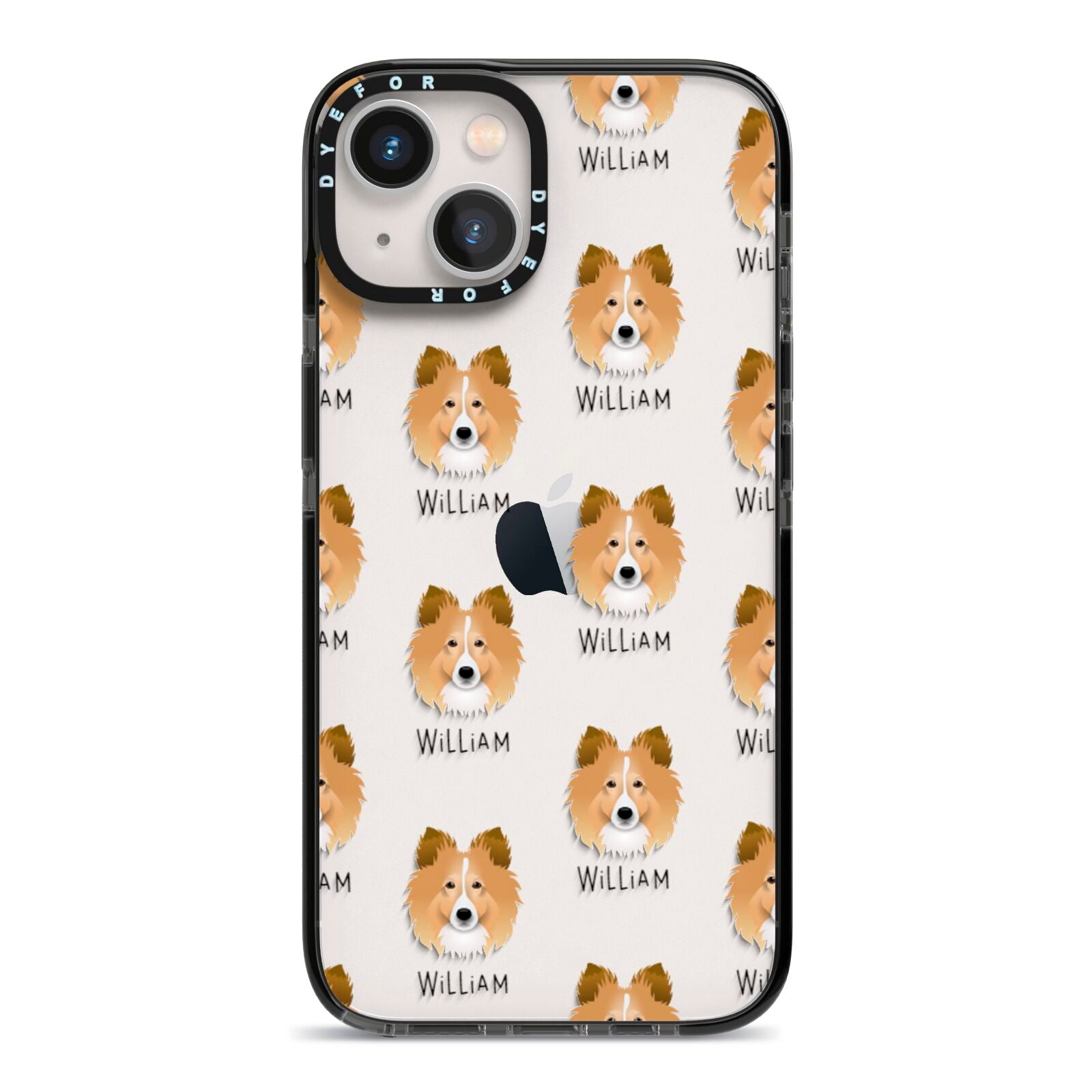 Shetland Sheepdog Icon with Name iPhone 13 Black Impact Case on Silver phone