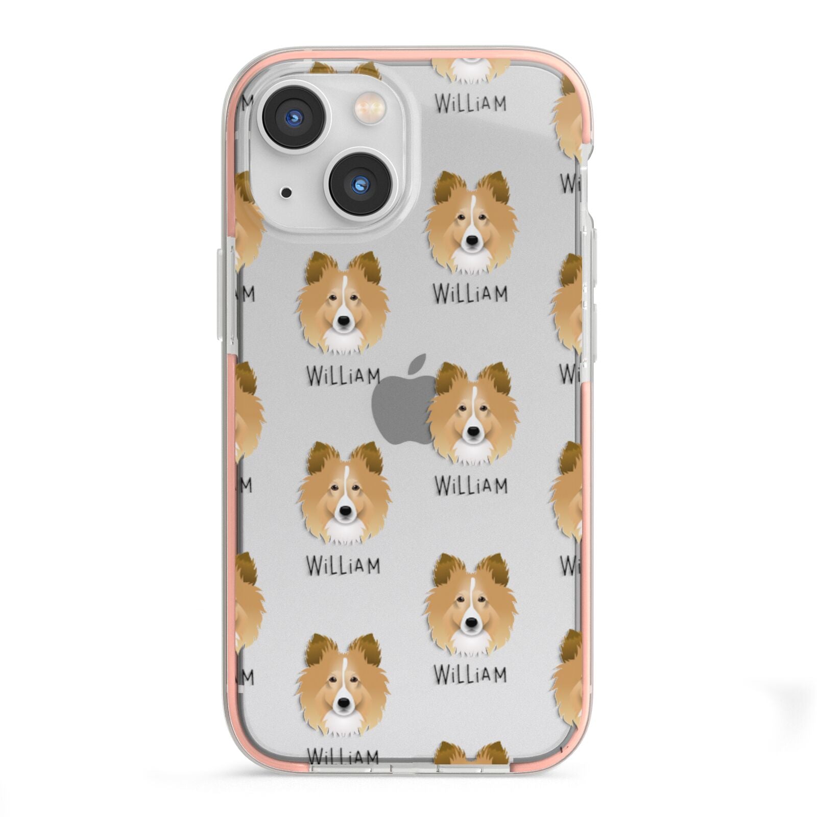 Shetland Sheepdog Icon with Name iPhone 13 Mini TPU Impact Case with Pink Edges