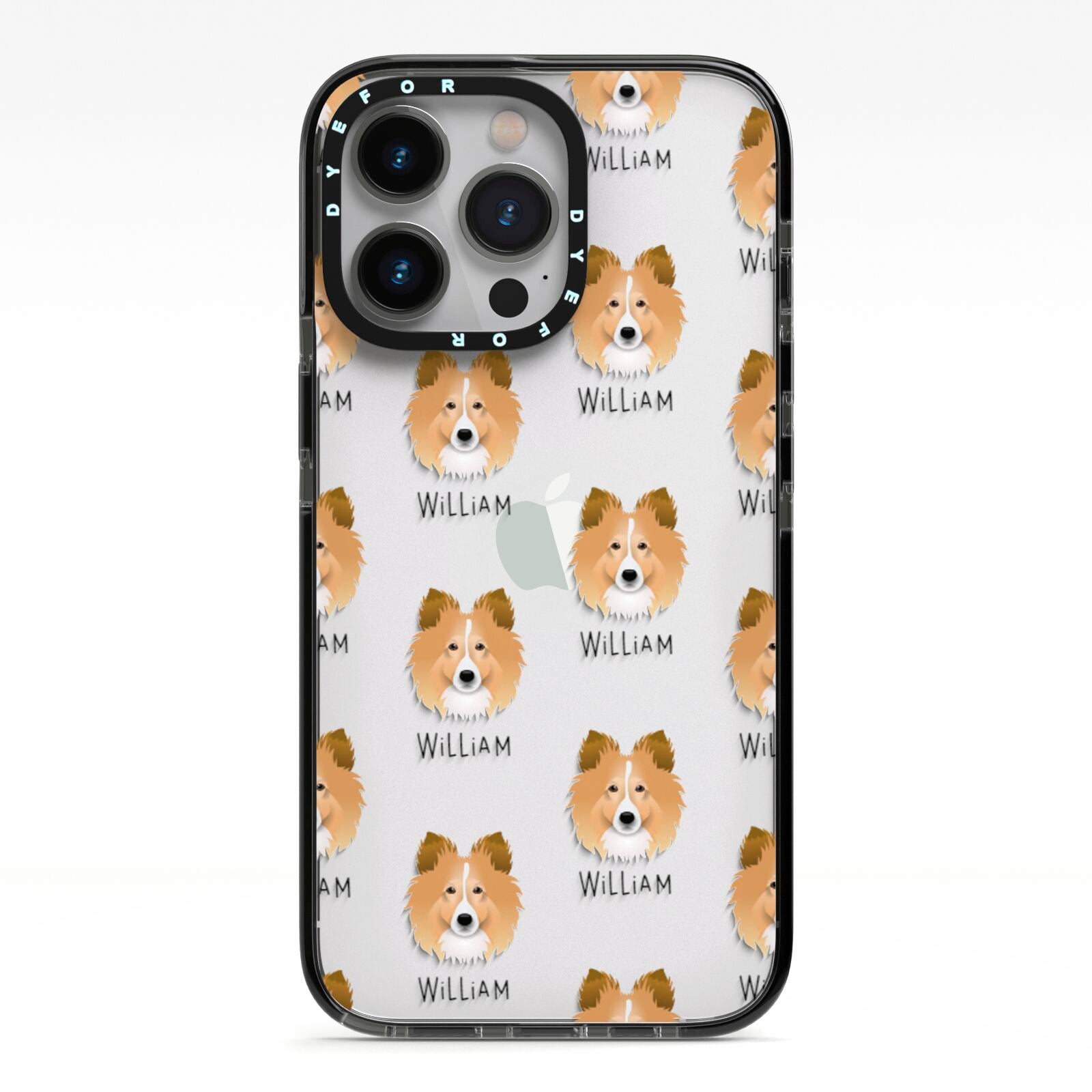 Shetland Sheepdog Icon with Name iPhone 13 Pro Black Impact Case on Silver phone