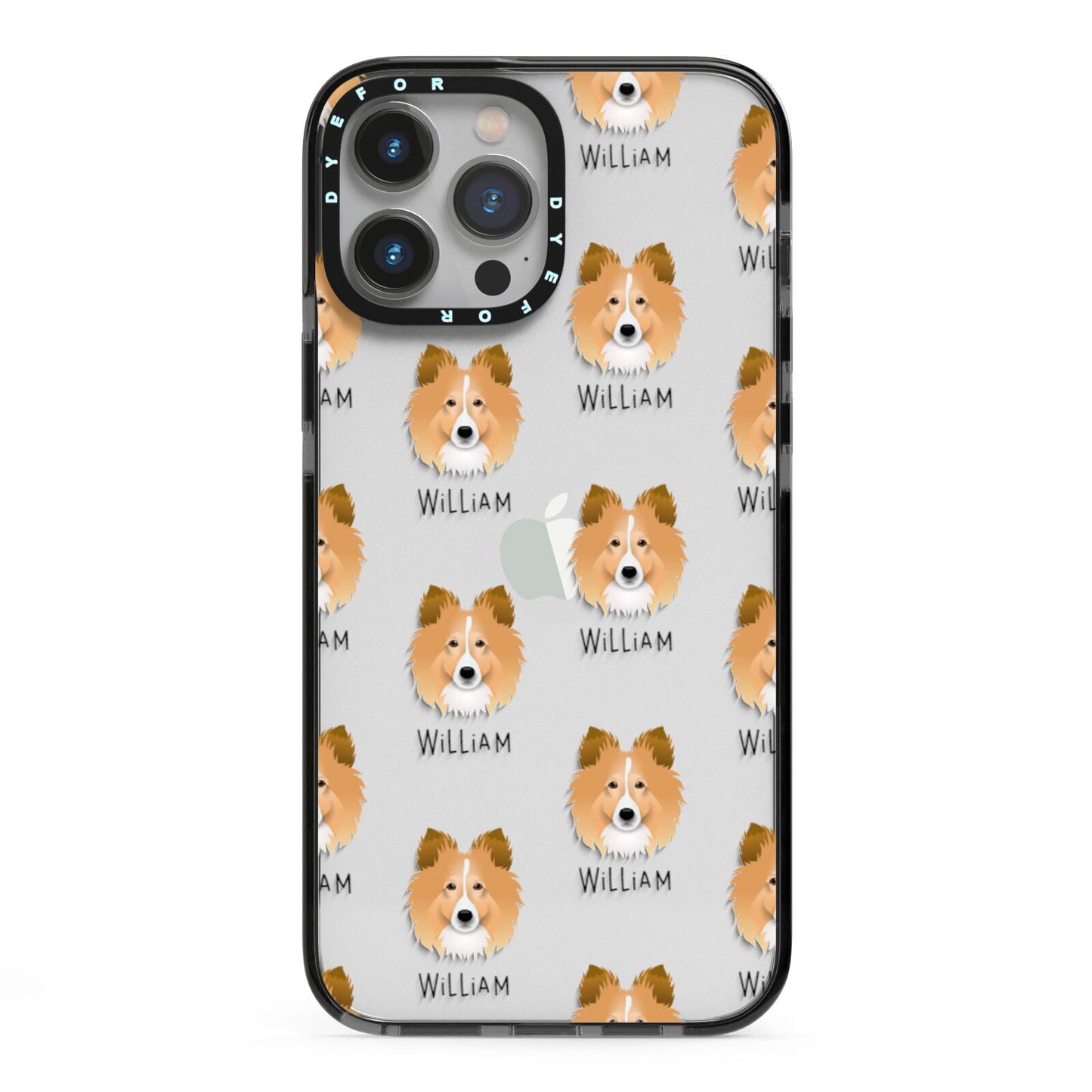 Shetland Sheepdog Icon with Name iPhone 13 Pro Max Black Impact Case on Silver phone