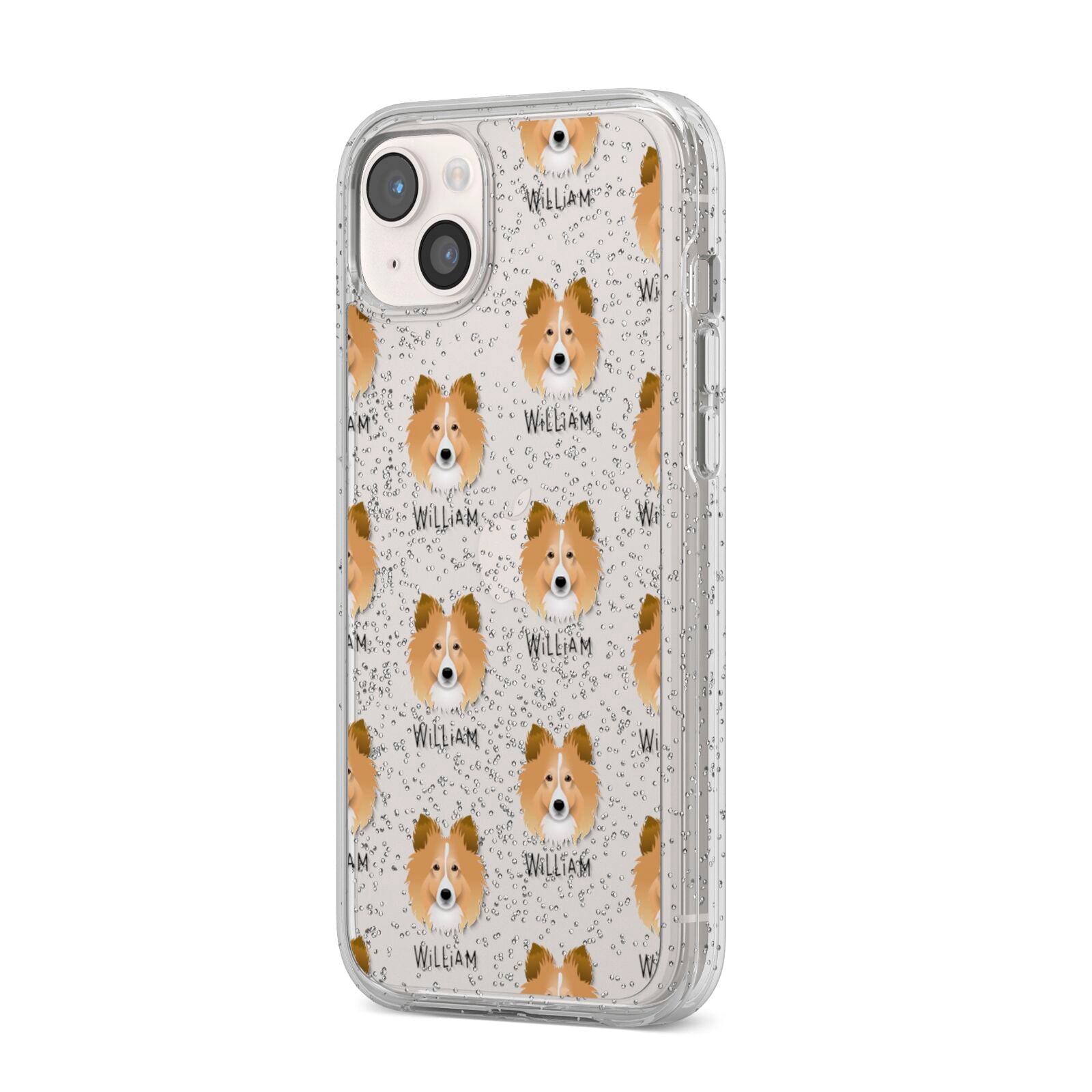 Shetland Sheepdog Icon with Name iPhone 14 Plus Glitter Tough Case Starlight Angled Image