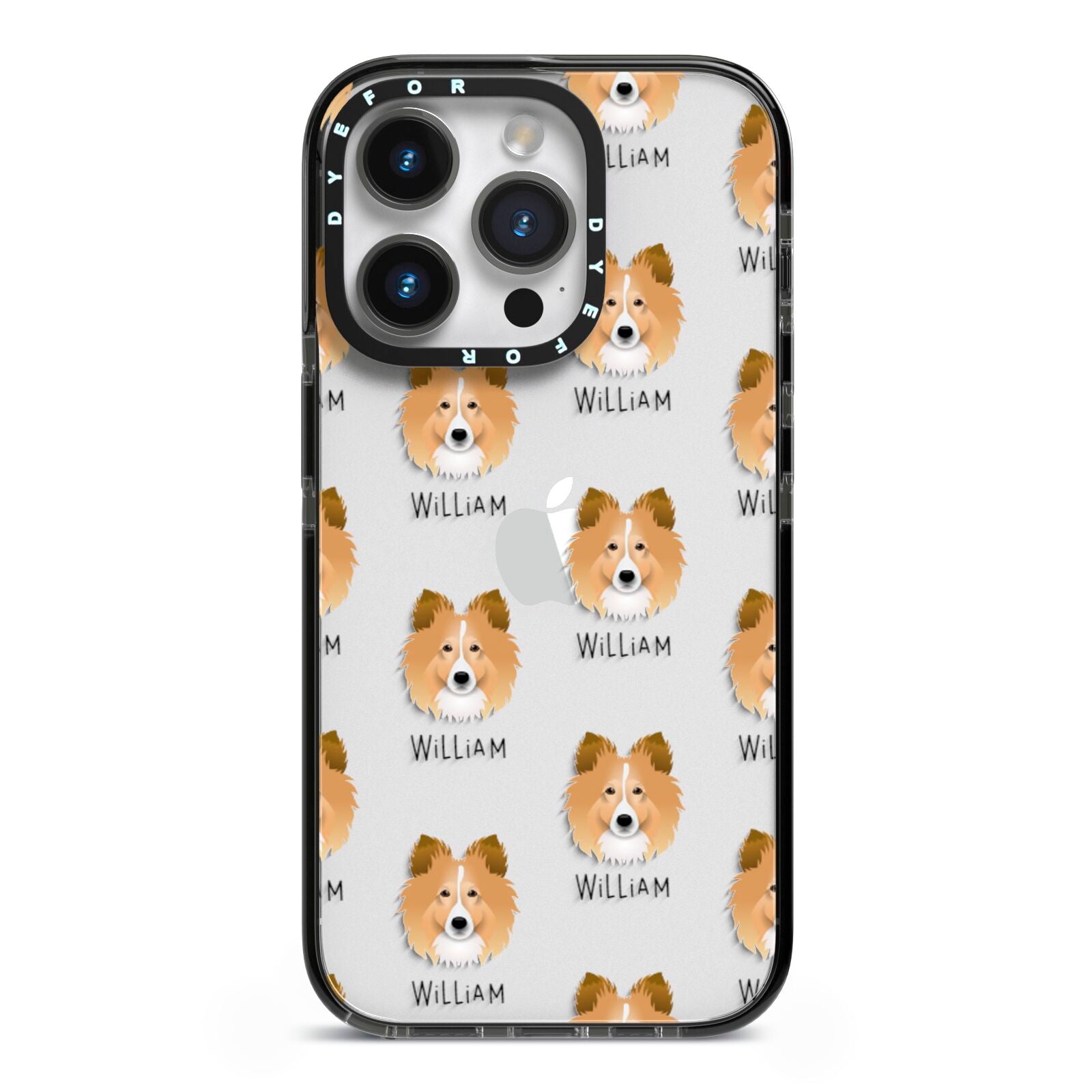 Shetland Sheepdog Icon with Name iPhone 14 Pro Black Impact Case on Silver phone