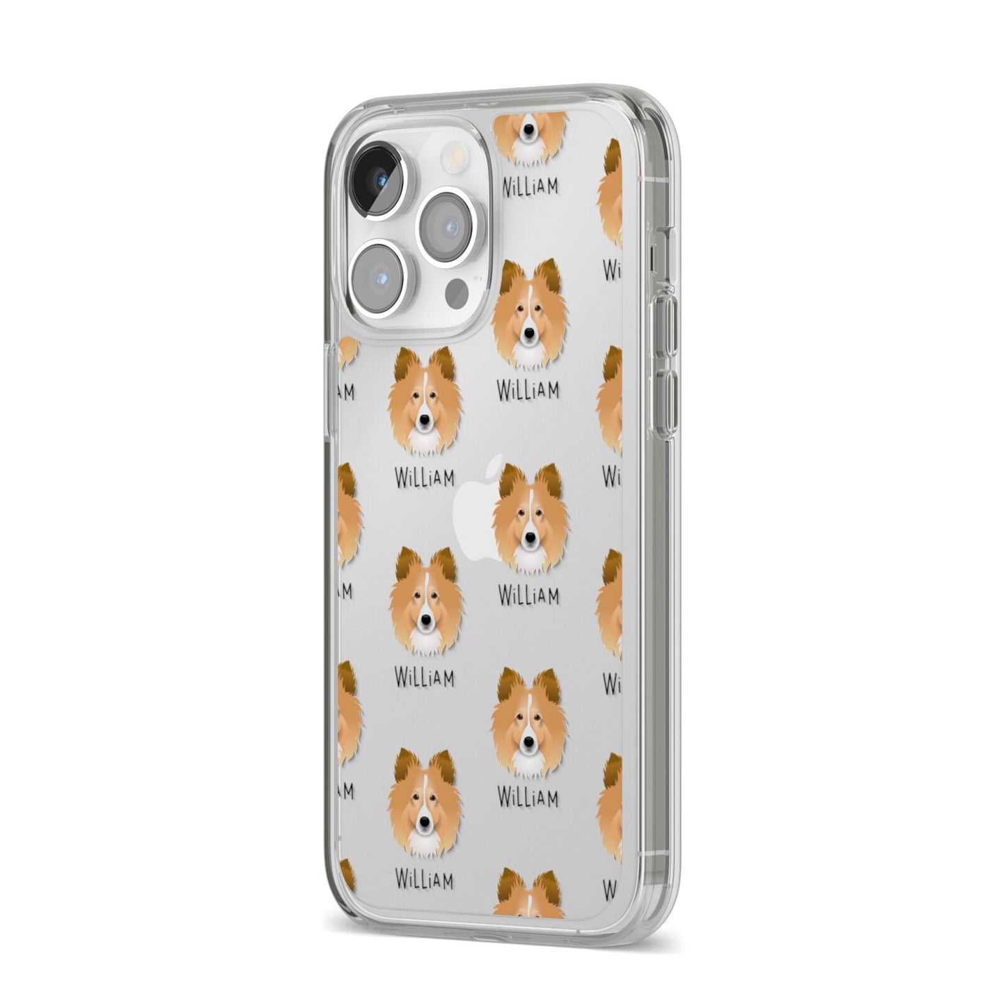 Shetland Sheepdog Icon with Name iPhone 14 Pro Max Clear Tough Case Silver Angled Image