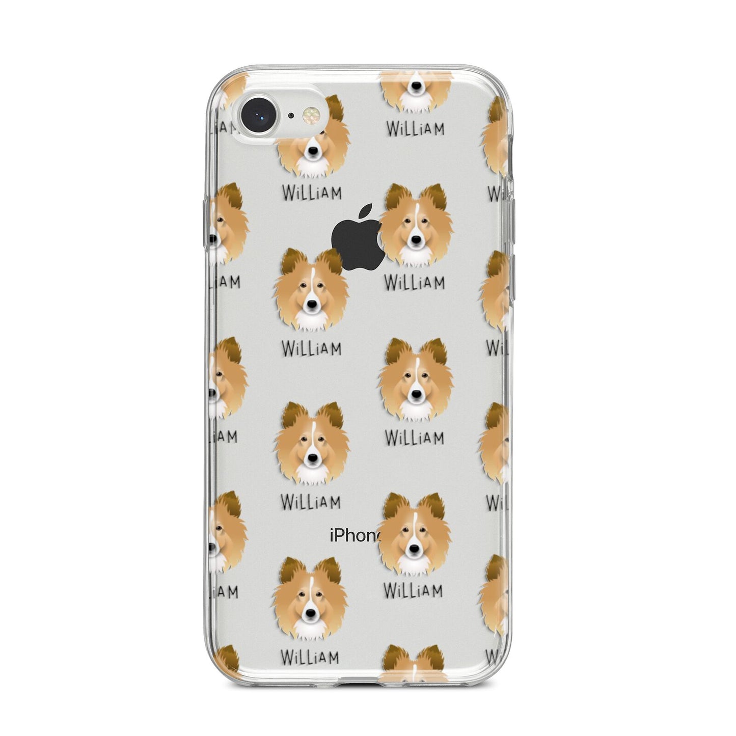 Shetland Sheepdog Icon with Name iPhone 8 Bumper Case on Silver iPhone