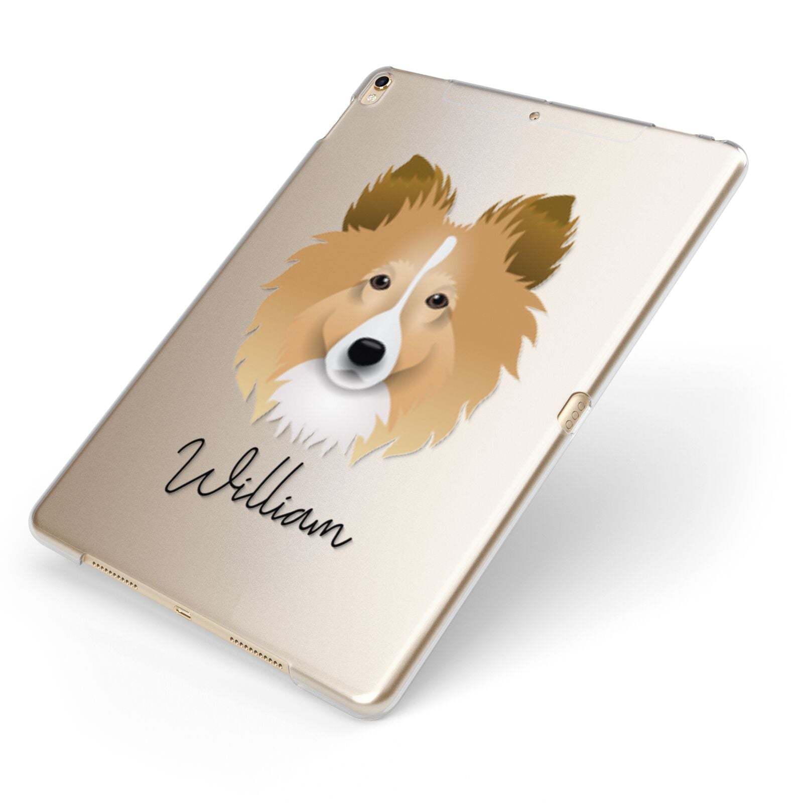 Shetland Sheepdog Personalised Apple iPad Case on Gold iPad Side View