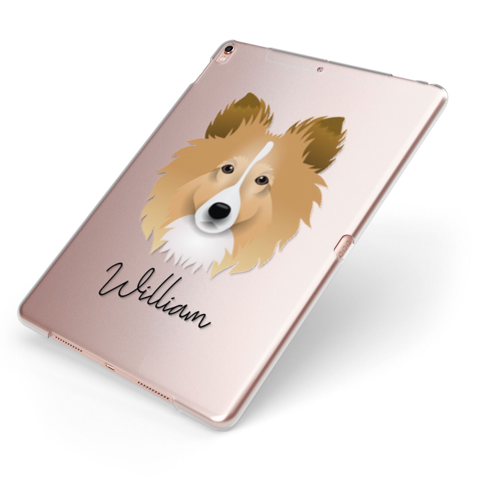 Shetland Sheepdog Personalised Apple iPad Case on Rose Gold iPad Side View