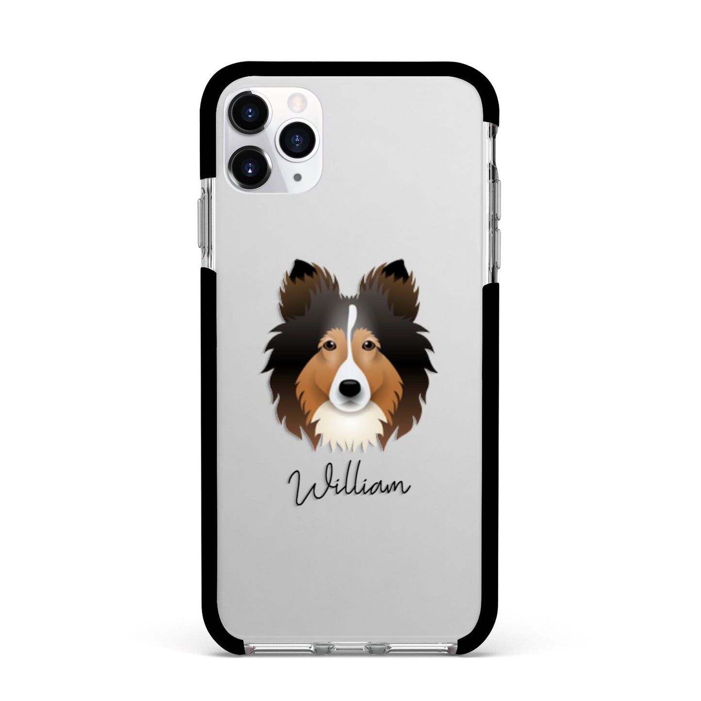 Shetland Sheepdog Personalised Apple iPhone 11 Pro Max in Silver with Black Impact Case