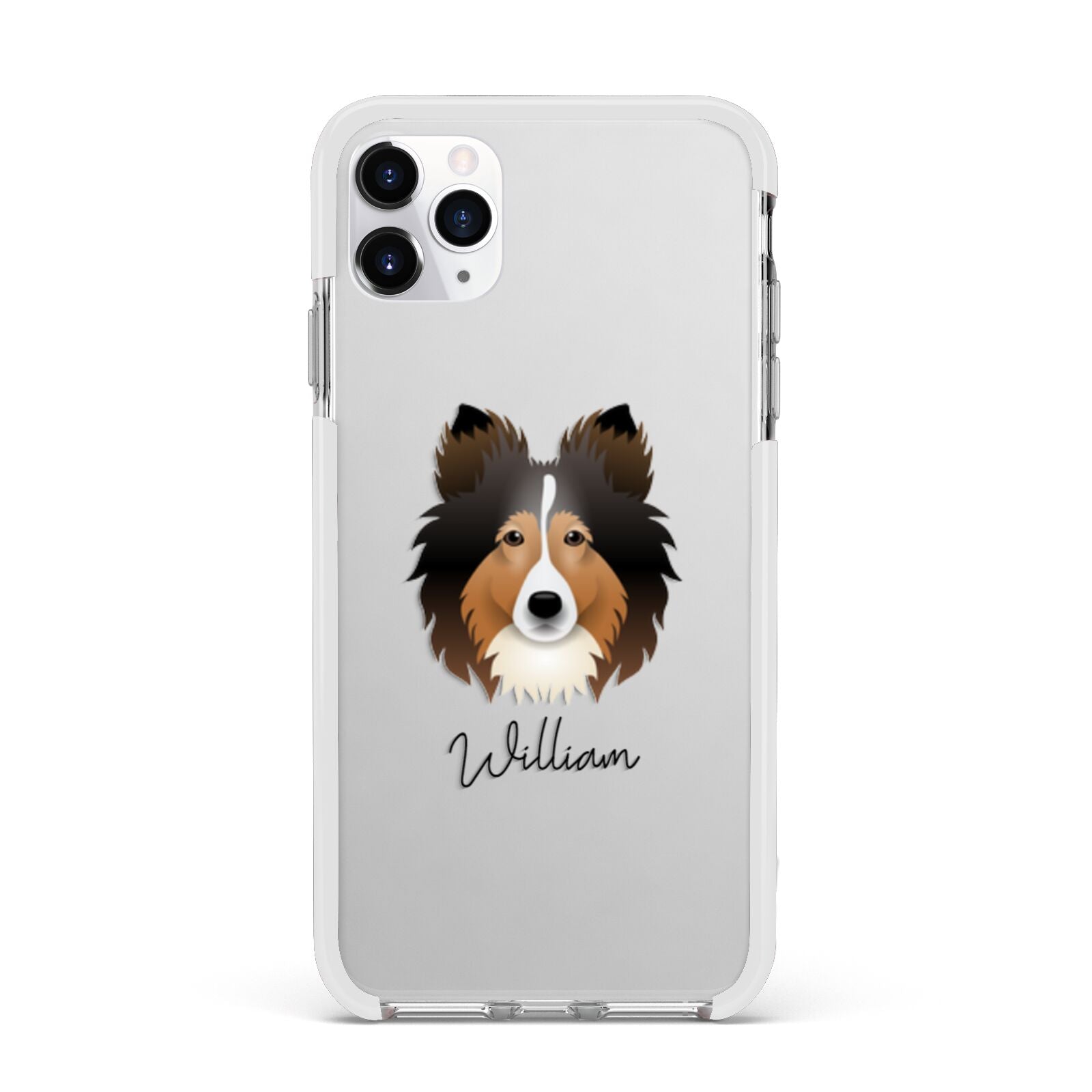 Shetland Sheepdog Personalised Apple iPhone 11 Pro Max in Silver with White Impact Case
