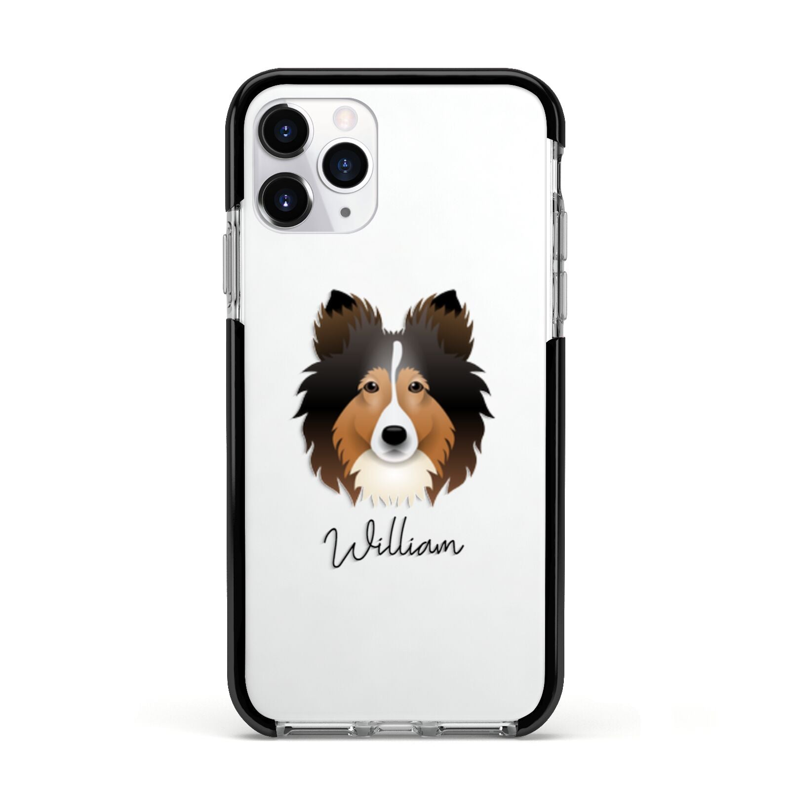 Shetland Sheepdog Personalised Apple iPhone 11 Pro in Silver with Black Impact Case