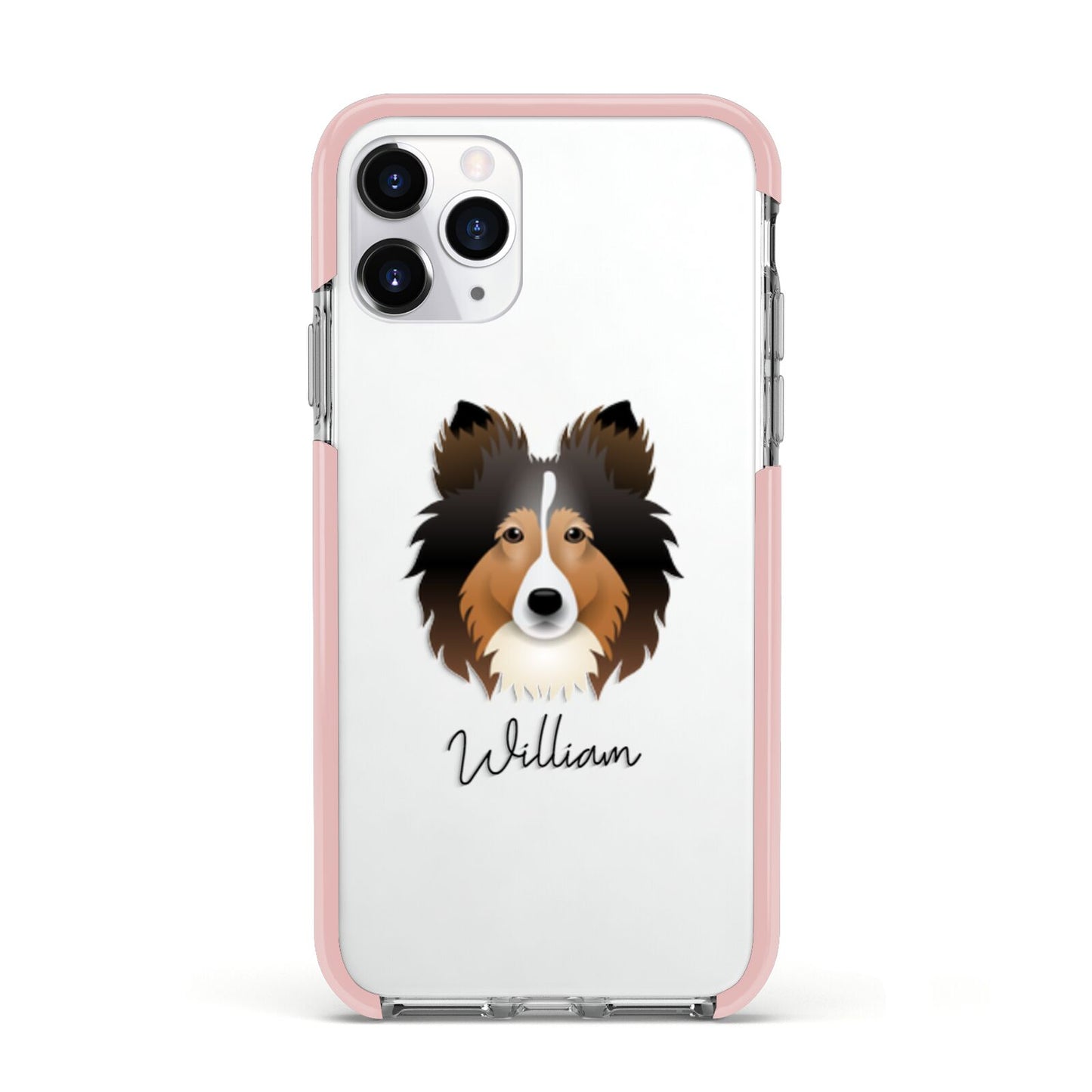 Shetland Sheepdog Personalised Apple iPhone 11 Pro in Silver with Pink Impact Case