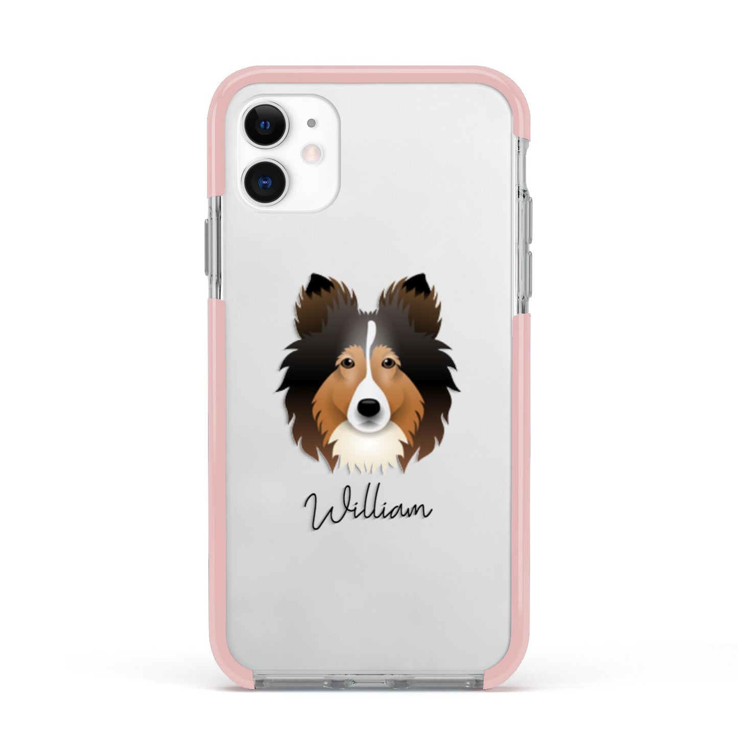 Shetland Sheepdog Personalised Apple iPhone 11 in White with Pink Impact Case