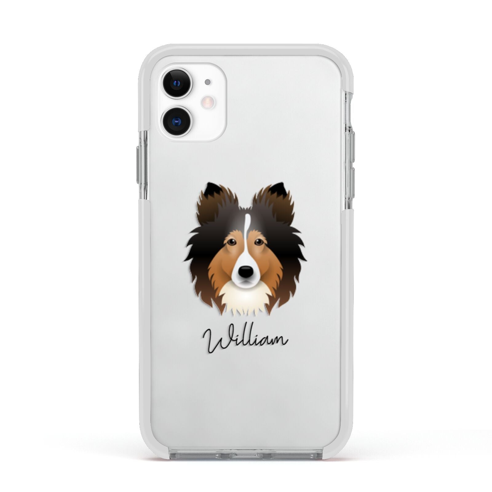 Shetland Sheepdog Personalised Apple iPhone 11 in White with White Impact Case