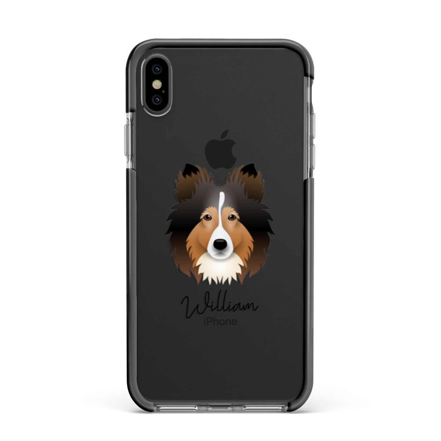 Shetland Sheepdog Personalised Apple iPhone Xs Max Impact Case Black Edge on Black Phone