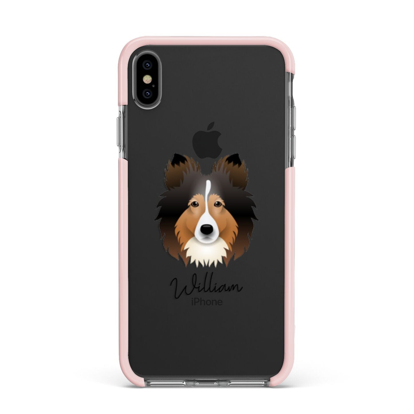 Shetland Sheepdog Personalised Apple iPhone Xs Max Impact Case Pink Edge on Black Phone
