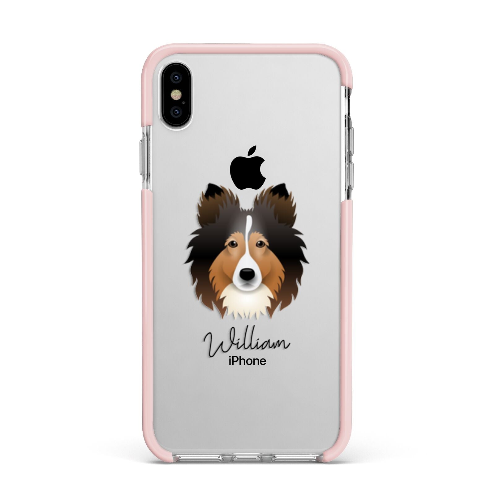 Shetland Sheepdog Personalised Apple iPhone Xs Max Impact Case Pink Edge on Silver Phone