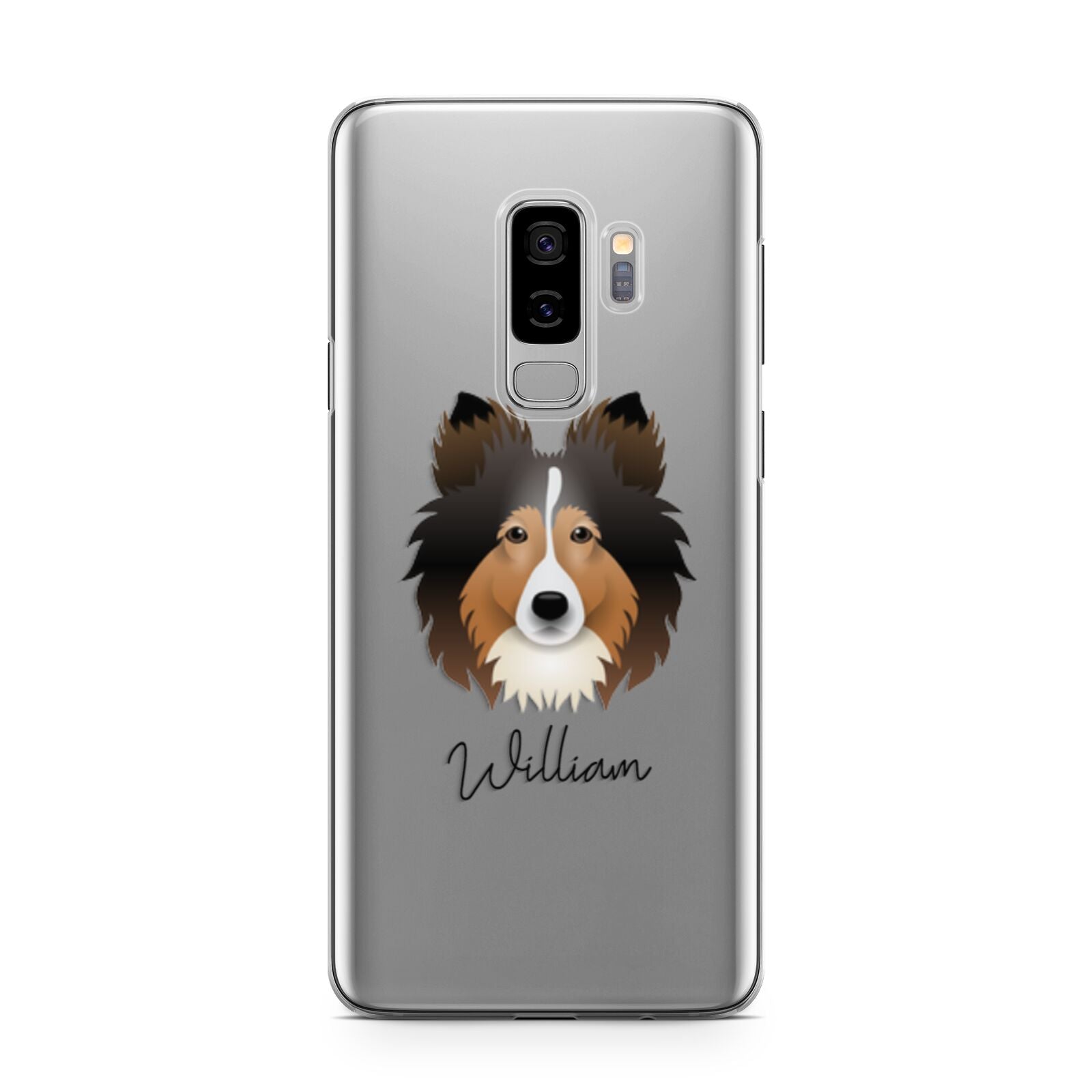 Shetland Sheepdog Personalised Samsung Galaxy S9 Plus Case on Silver phone