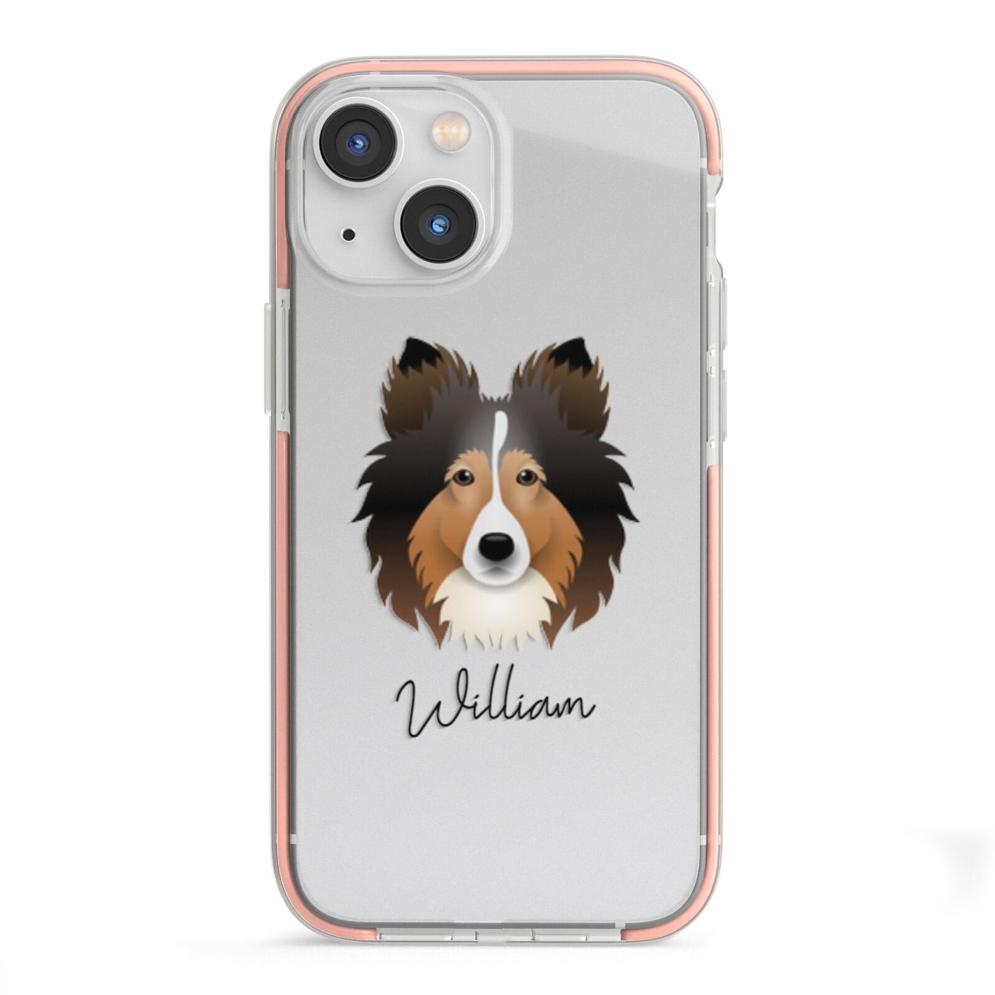 Shetland Sheepdog Personalised iPhone 13 Mini TPU Impact Case with Pink Edges