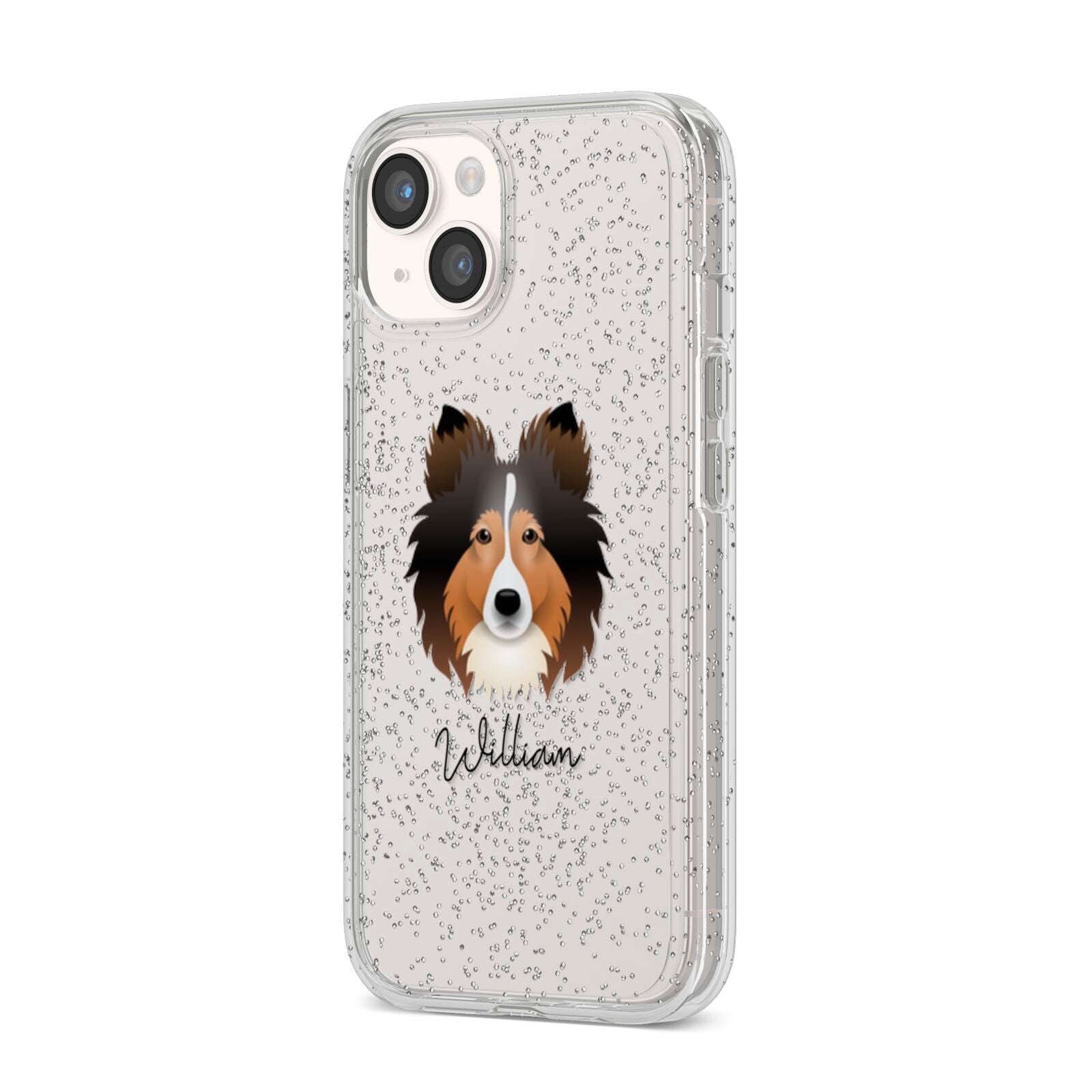 Shetland Sheepdog Personalised iPhone 14 Glitter Tough Case Starlight Angled Image