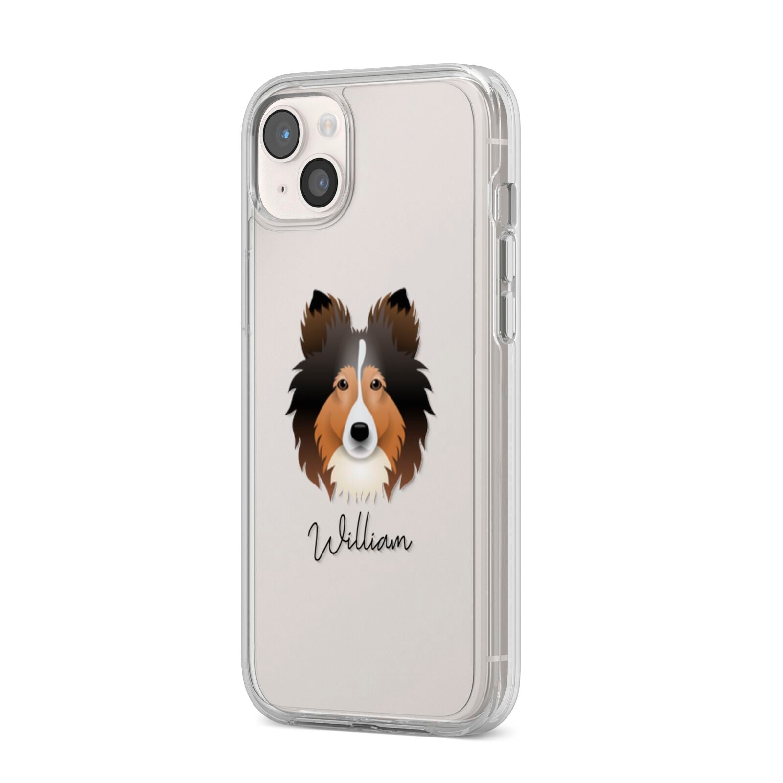 Shetland Sheepdog Personalised iPhone 14 Plus Clear Tough Case Starlight Angled Image