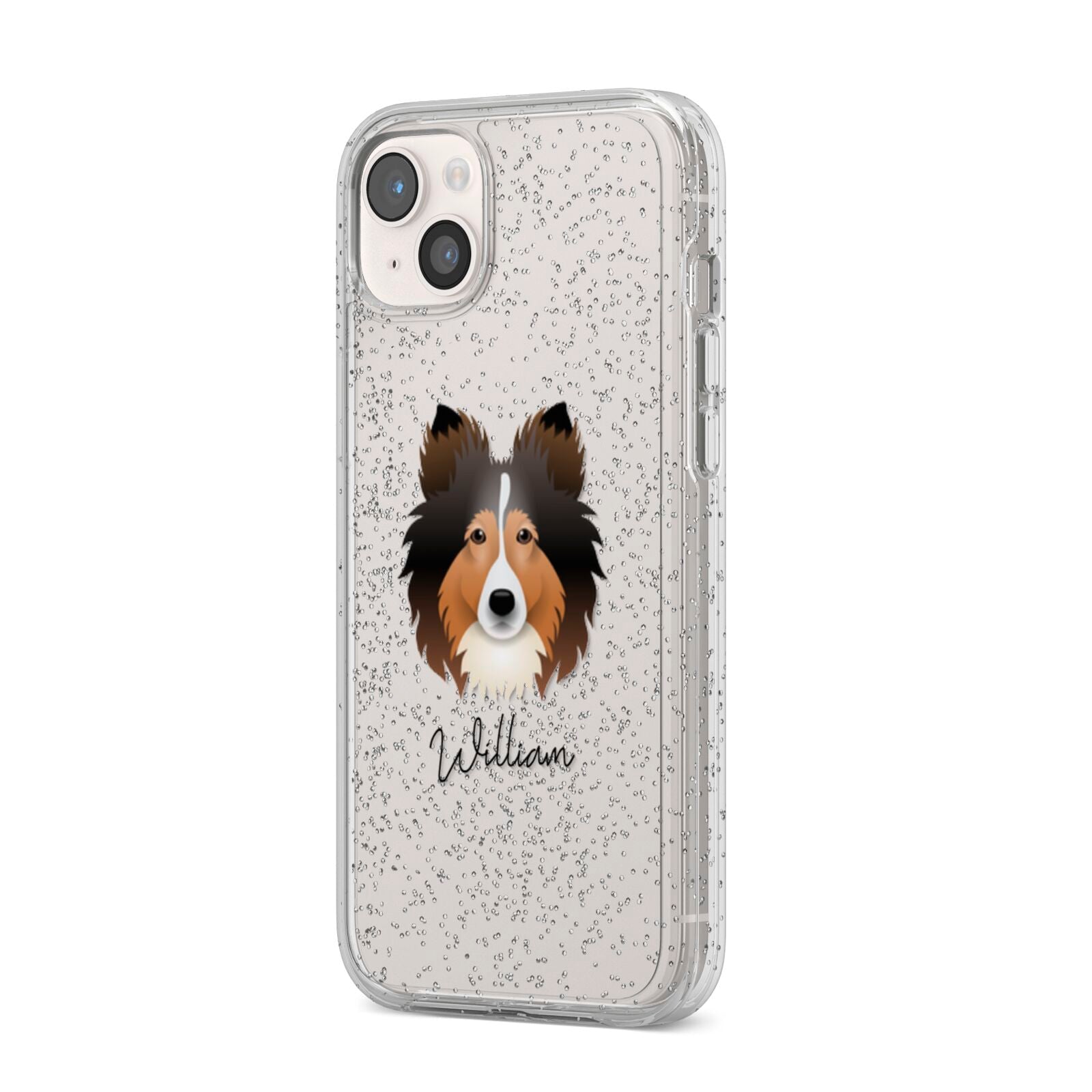 Shetland Sheepdog Personalised iPhone 14 Plus Glitter Tough Case Starlight Angled Image
