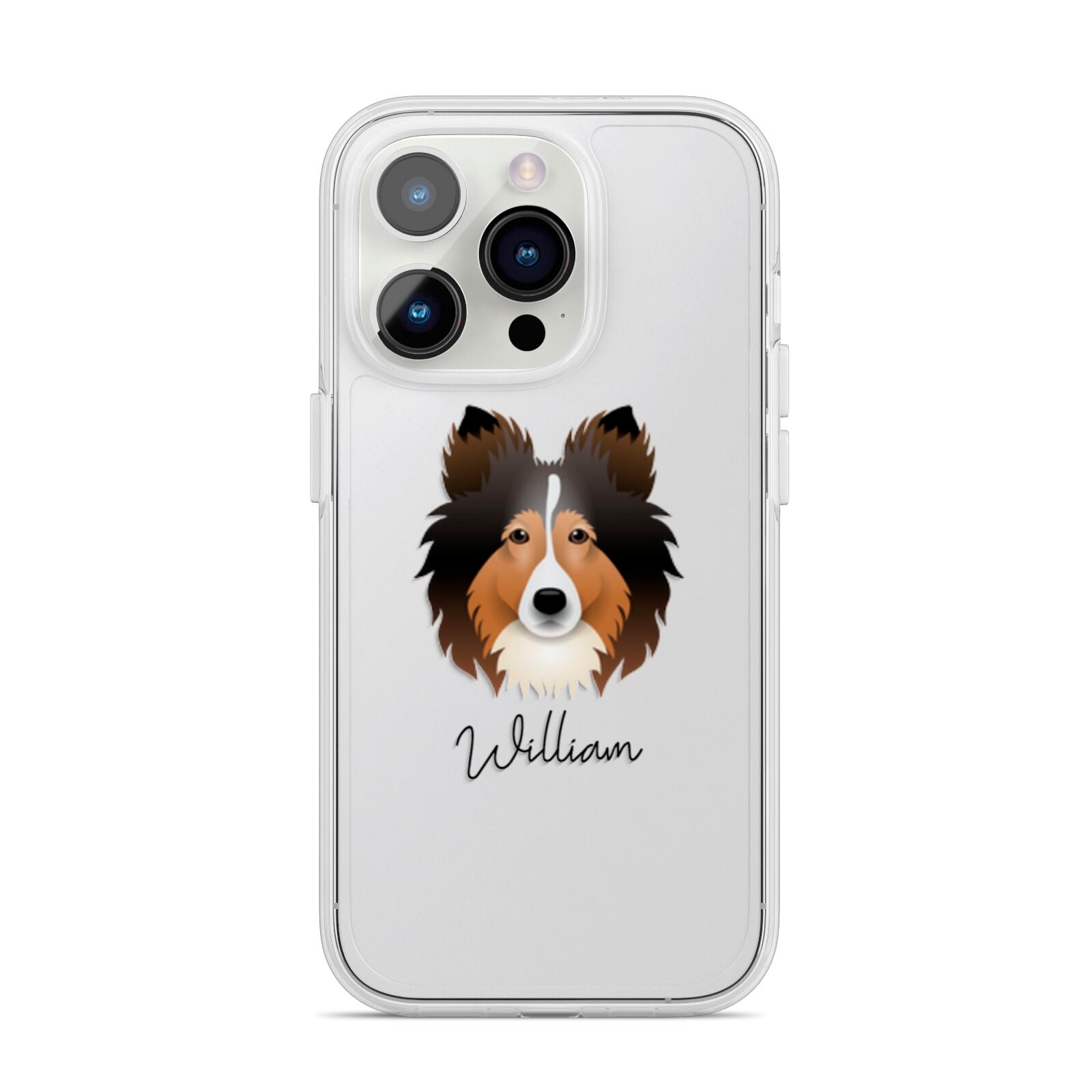 Shetland Sheepdog Personalised iPhone 14 Pro Clear Tough Case Silver