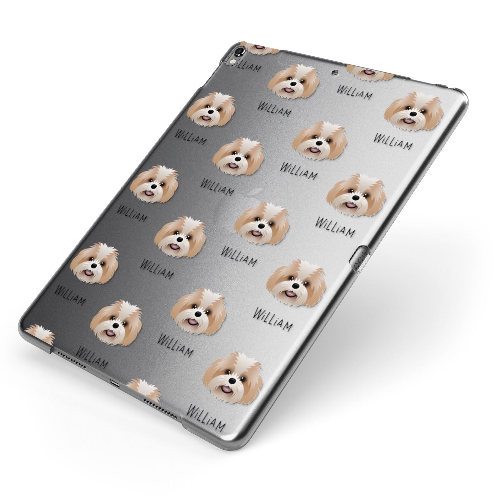 Shih Poo Icon with Name Apple iPad Case on Grey iPad Side View