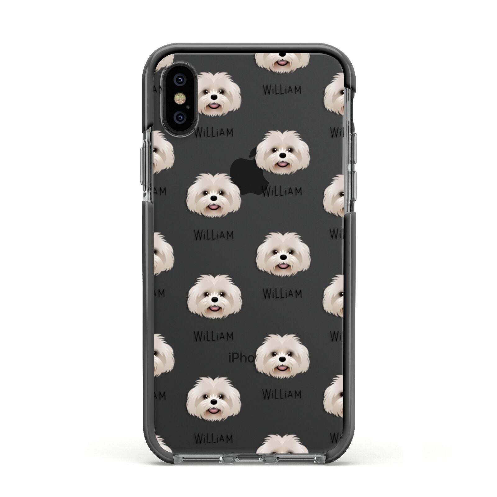 Shih Poo Icon with Name Apple iPhone Xs Impact Case Black Edge on Black Phone