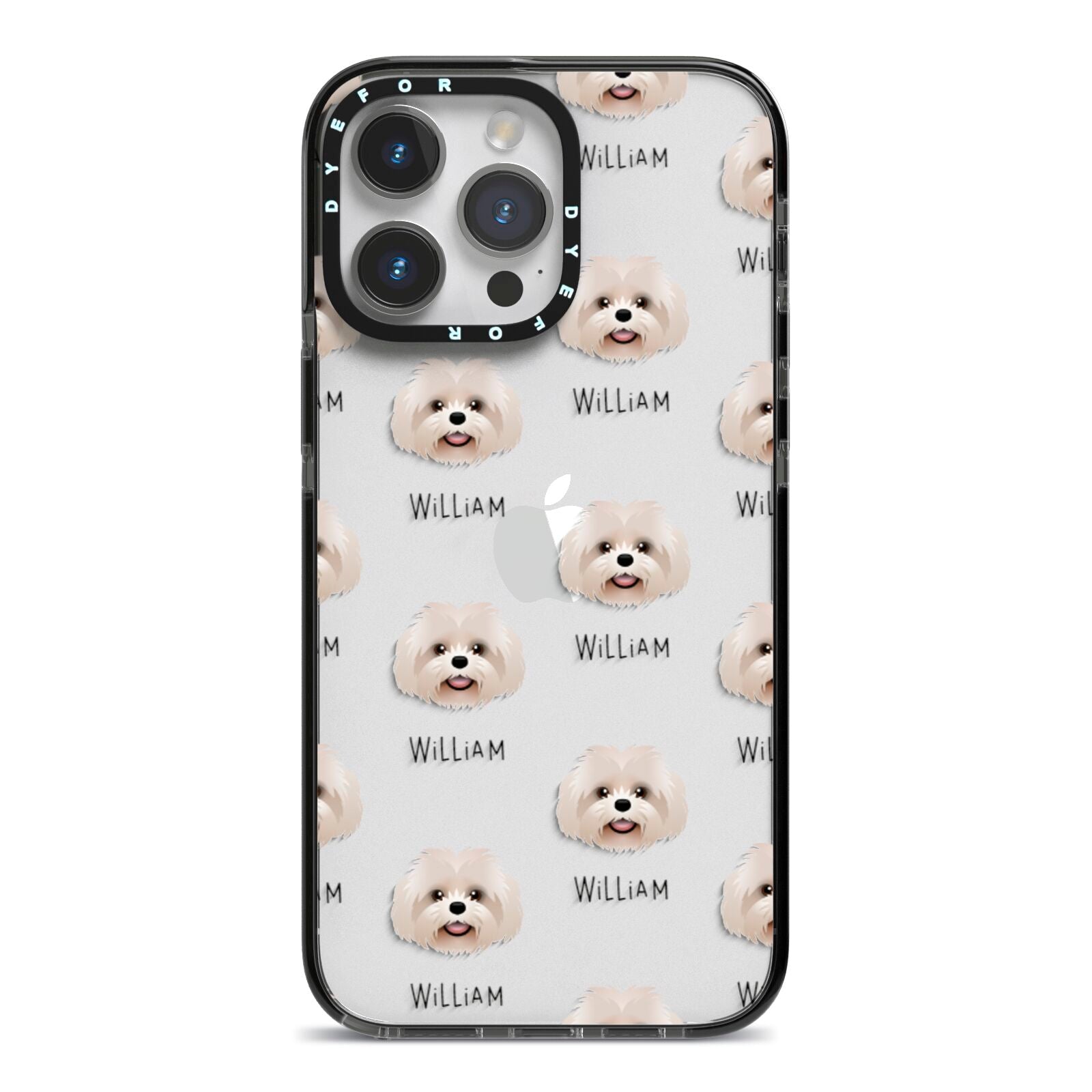 Shih Poo Icon with Name iPhone 14 Pro Max Black Impact Case on Silver phone