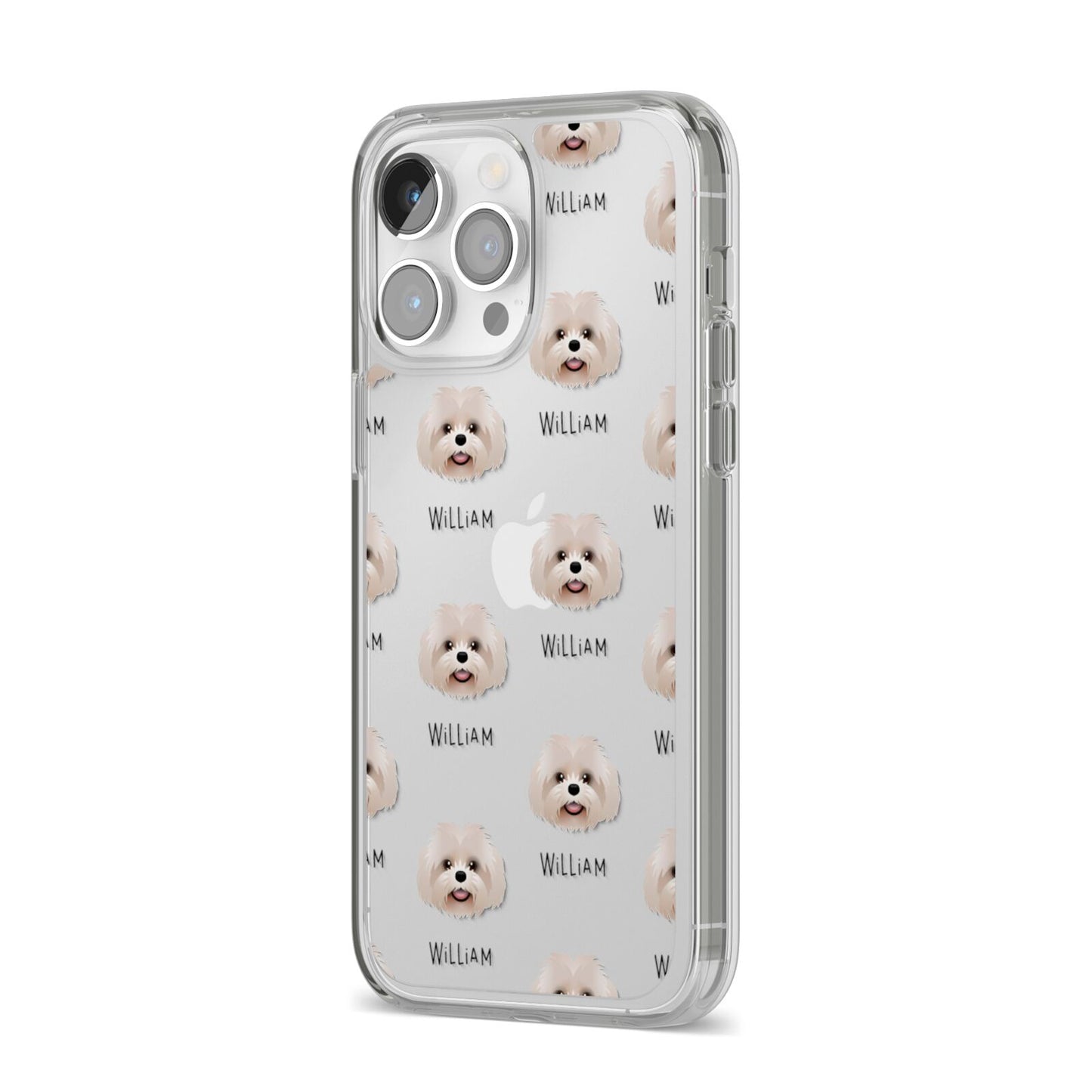 Shih Poo Icon with Name iPhone 14 Pro Max Clear Tough Case Silver Angled Image