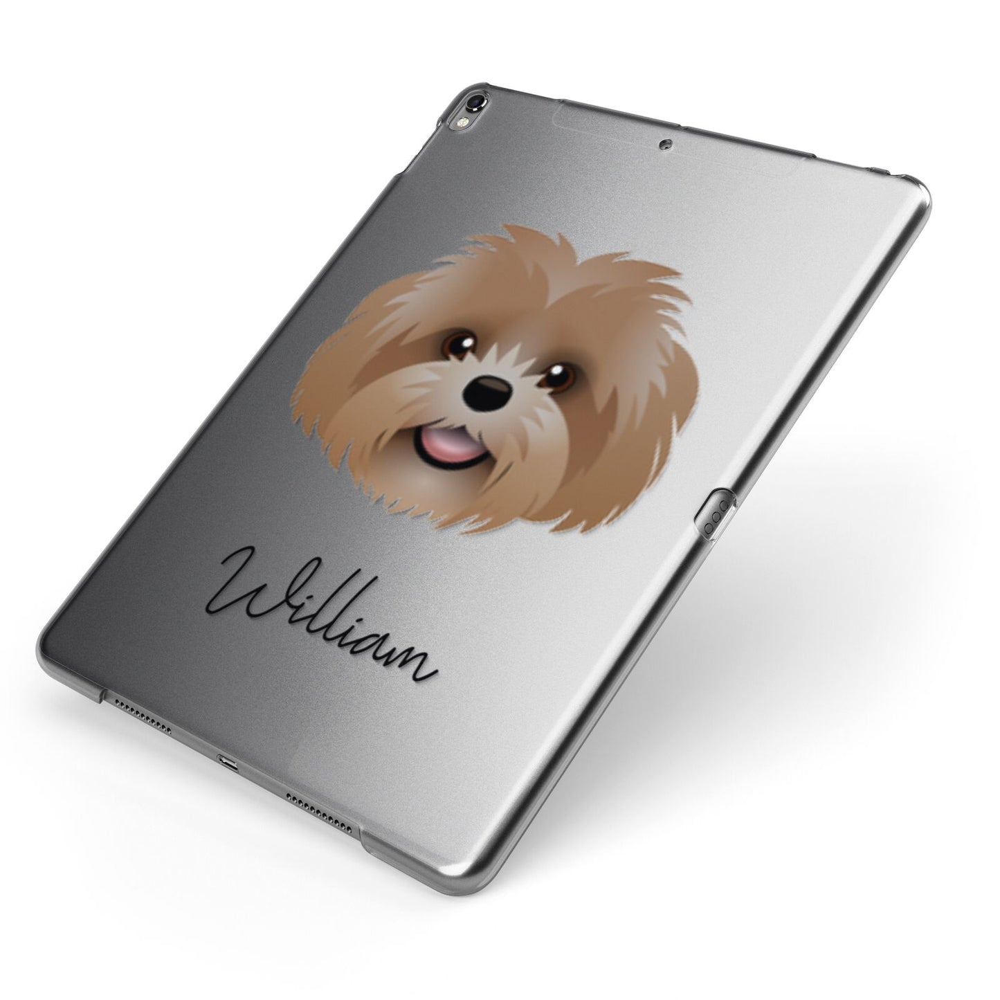 Shih Poo Personalised Apple iPad Case on Grey iPad Side View