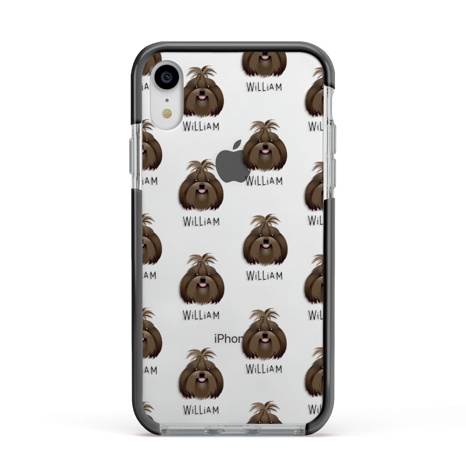 Shih Tzu Icon with Name Apple iPhone XR Impact Case Black Edge on Silver Phone