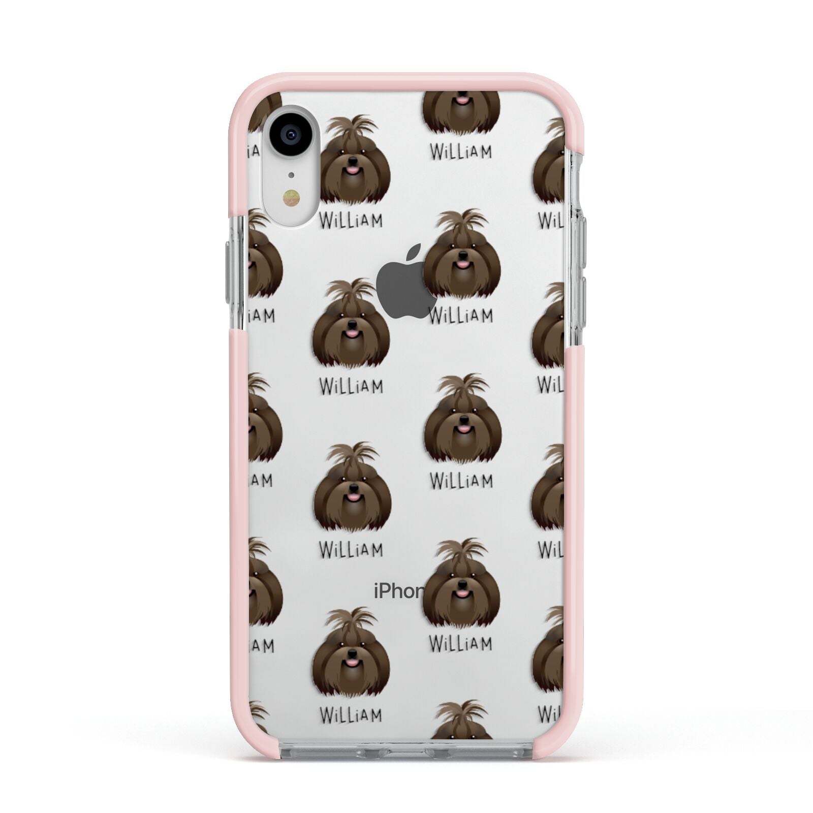 Shih Tzu Icon with Name Apple iPhone XR Impact Case Pink Edge on Silver Phone