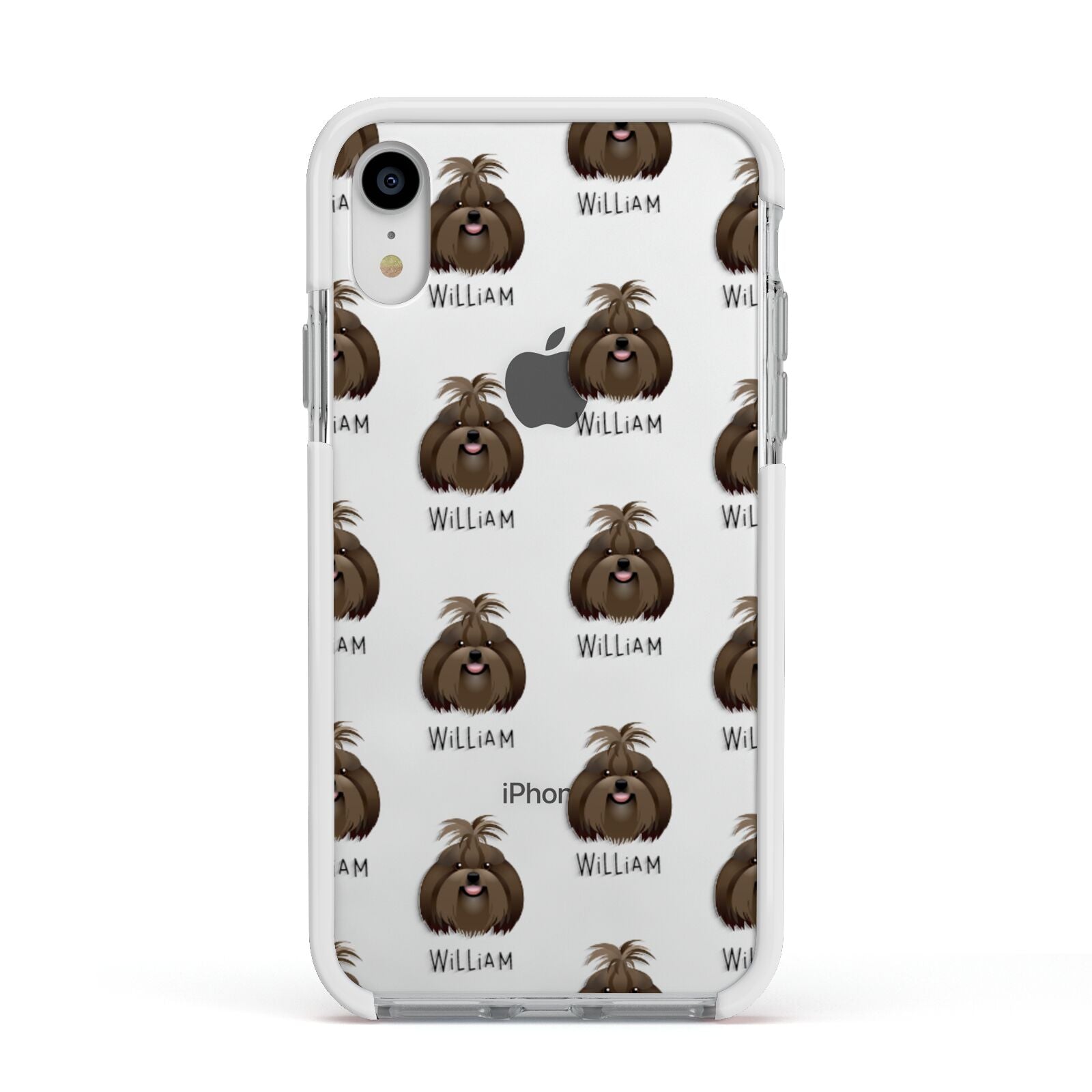 Shih Tzu Icon with Name Apple iPhone XR Impact Case White Edge on Silver Phone