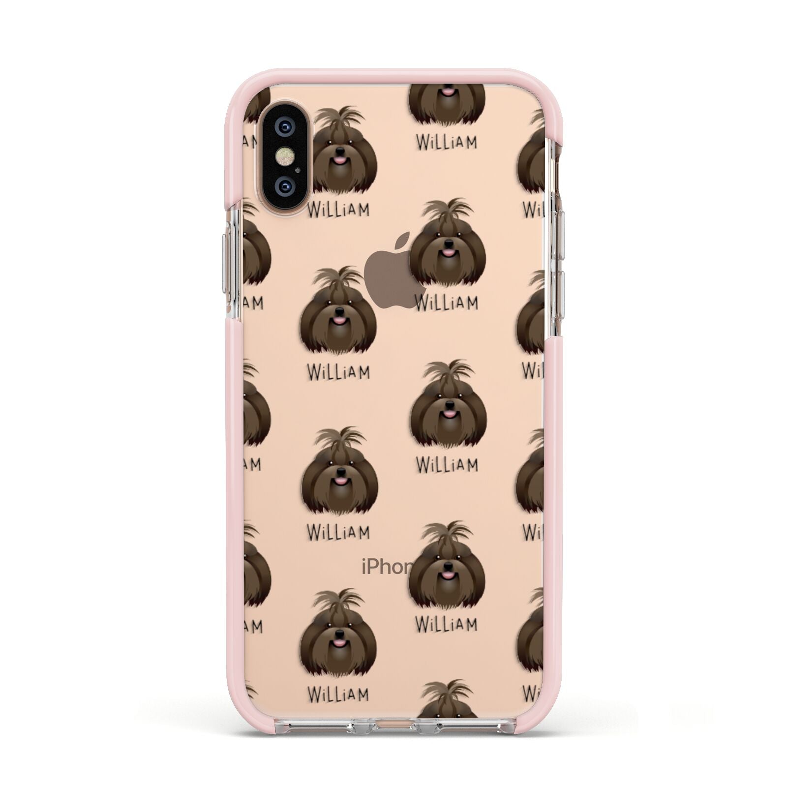 Shih Tzu Icon with Name Apple iPhone Xs Impact Case Pink Edge on Gold Phone