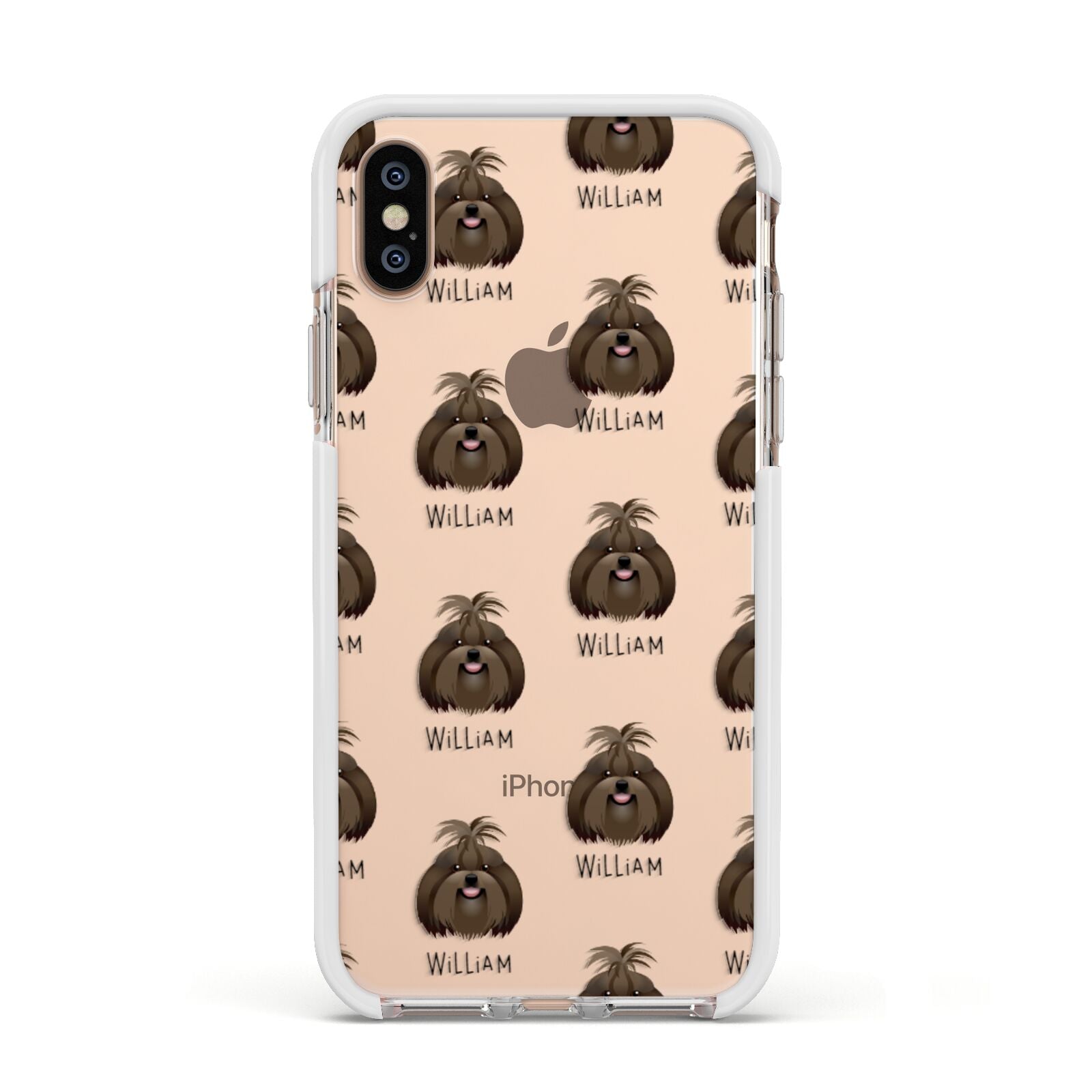 Shih Tzu Icon with Name Apple iPhone Xs Impact Case White Edge on Gold Phone