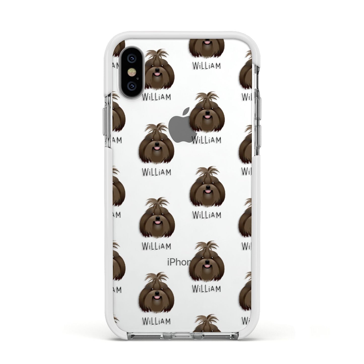 Shih Tzu Icon with Name Apple iPhone Xs Impact Case White Edge on Silver Phone