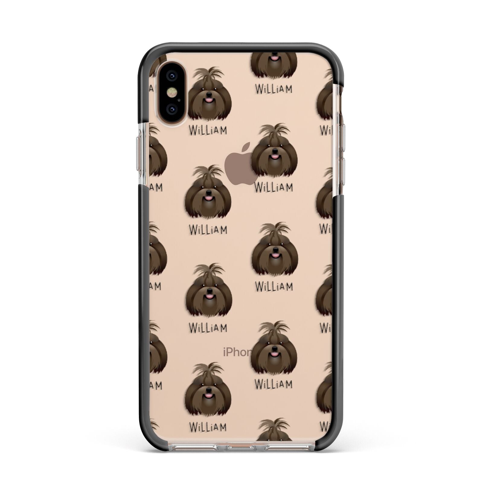 Shih Tzu Icon with Name Apple iPhone Xs Max Impact Case Black Edge on Gold Phone