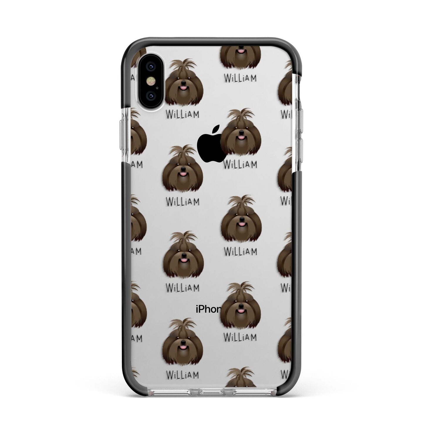 Shih Tzu Icon with Name Apple iPhone Xs Max Impact Case Black Edge on Silver Phone
