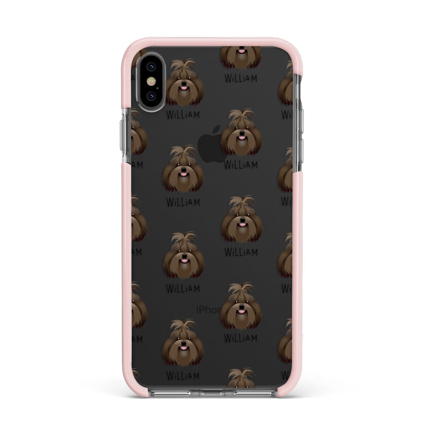 Shih Tzu Icon with Name Apple iPhone Xs Max Impact Case Pink Edge on Black Phone
