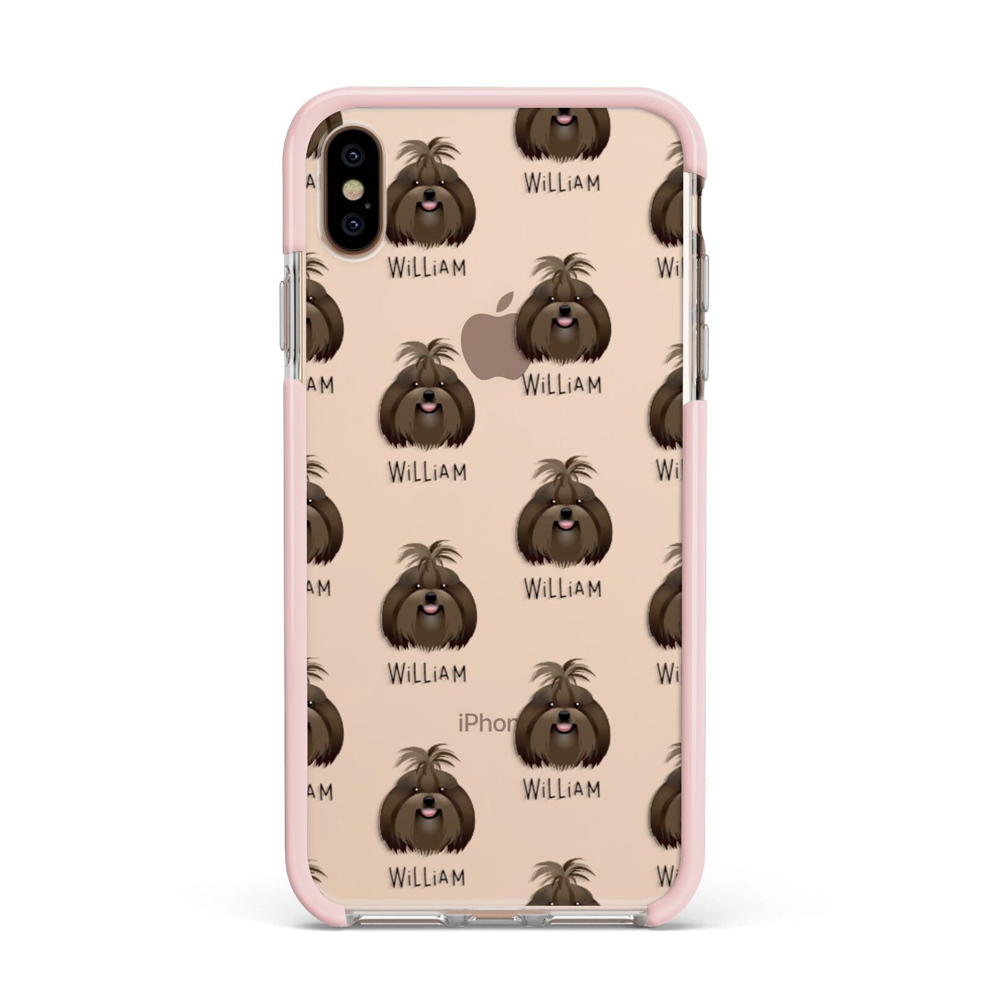 Shih Tzu Icon with Name Apple iPhone Xs Max Impact Case Pink Edge on Gold Phone