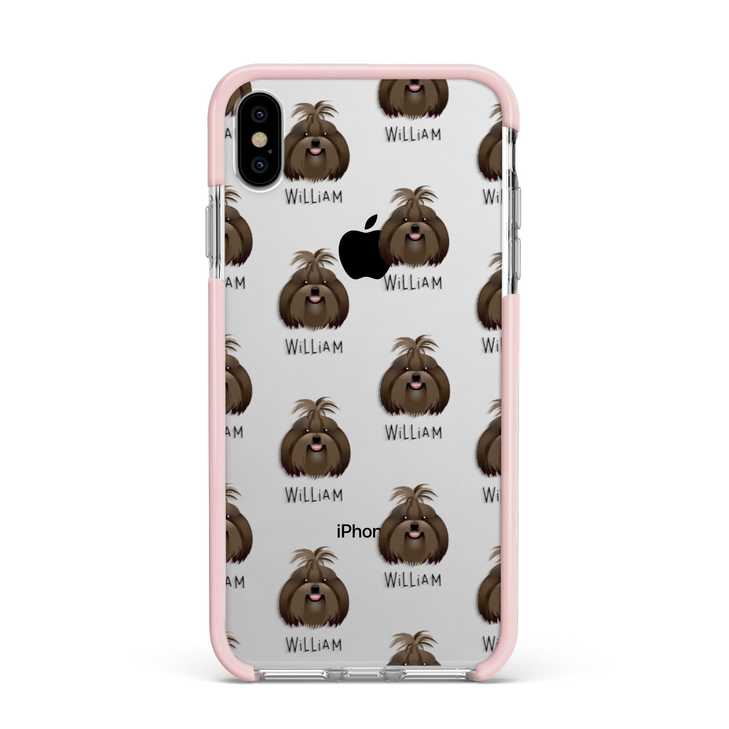 Shih Tzu Icon with Name Apple iPhone Xs Max Impact Case Pink Edge on Silver Phone